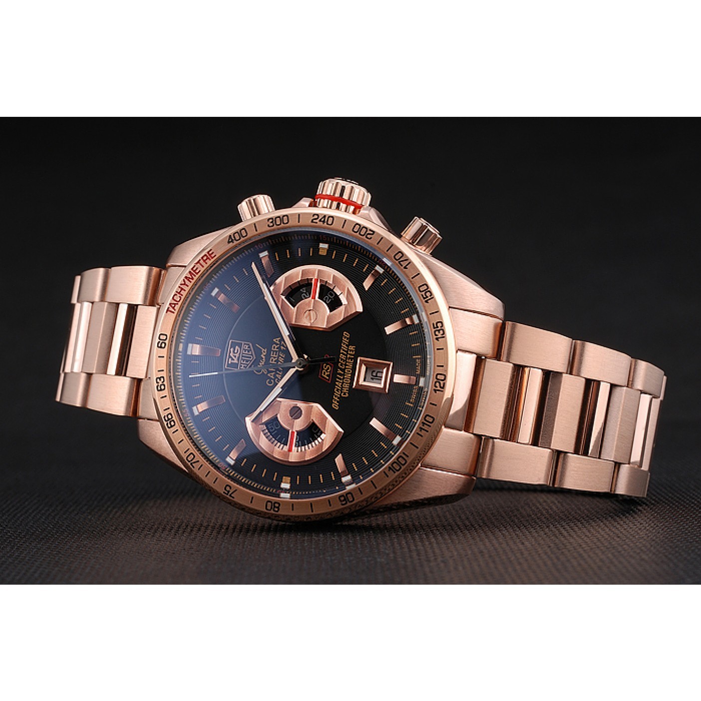 MiroTime Tag Heuer Grand Carrera Rose Gold Bracelet Black Dial 801438