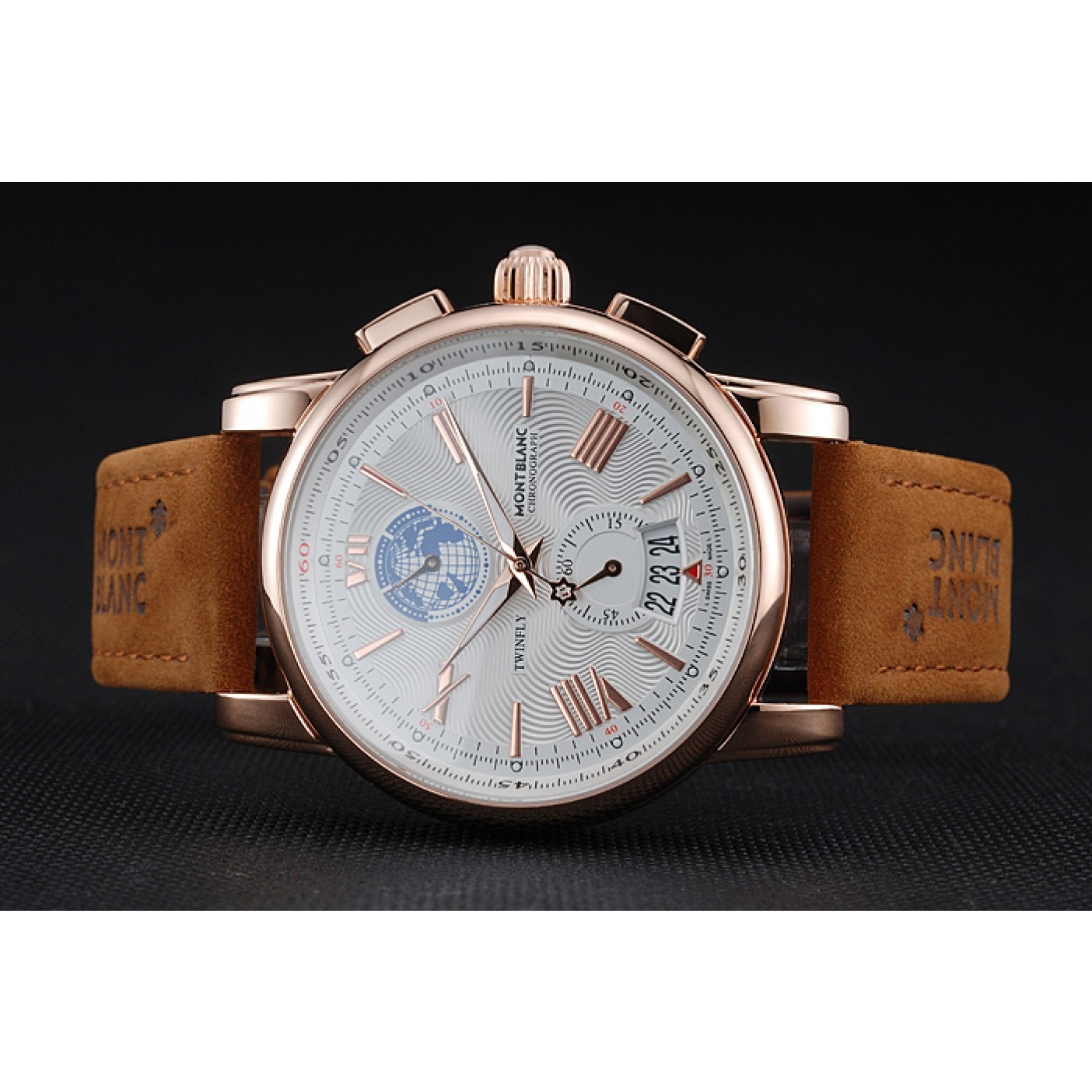 MiroTime Montblanc Twinfly Chronograph White Dial Brown Suede Leather Bracelet 1454116