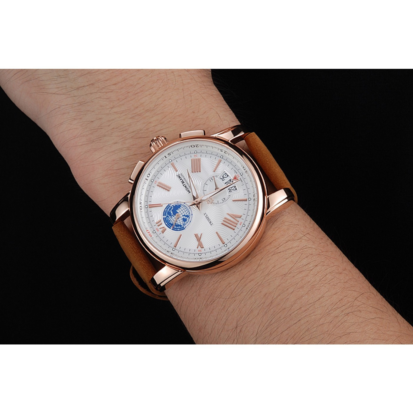 MiroTime Montblanc Twinfly Chronograph White Dial Brown Suede Leather Bracelet 1454116