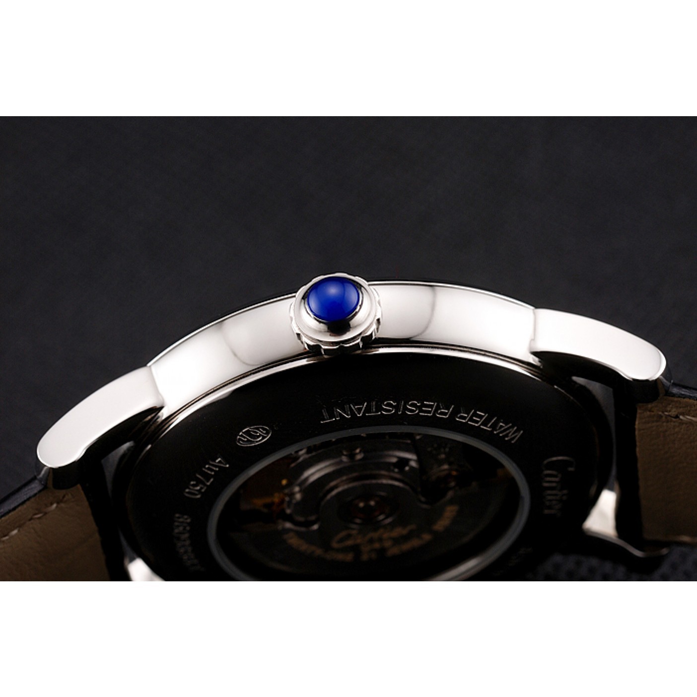 MiroTime Swiss Cartier Rotonde Annual Calendar Black Dial Stainless Steel Case Black Leather Strap