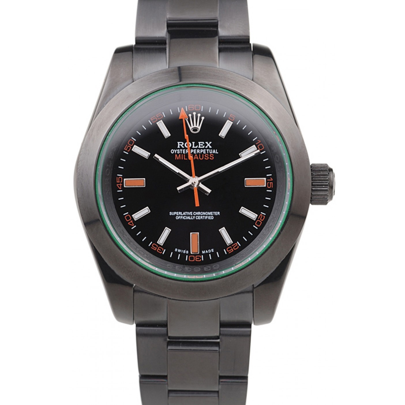 MiroTime Rolex Milgauss Pro-Hunter Tinted Green Saphire Black Dial