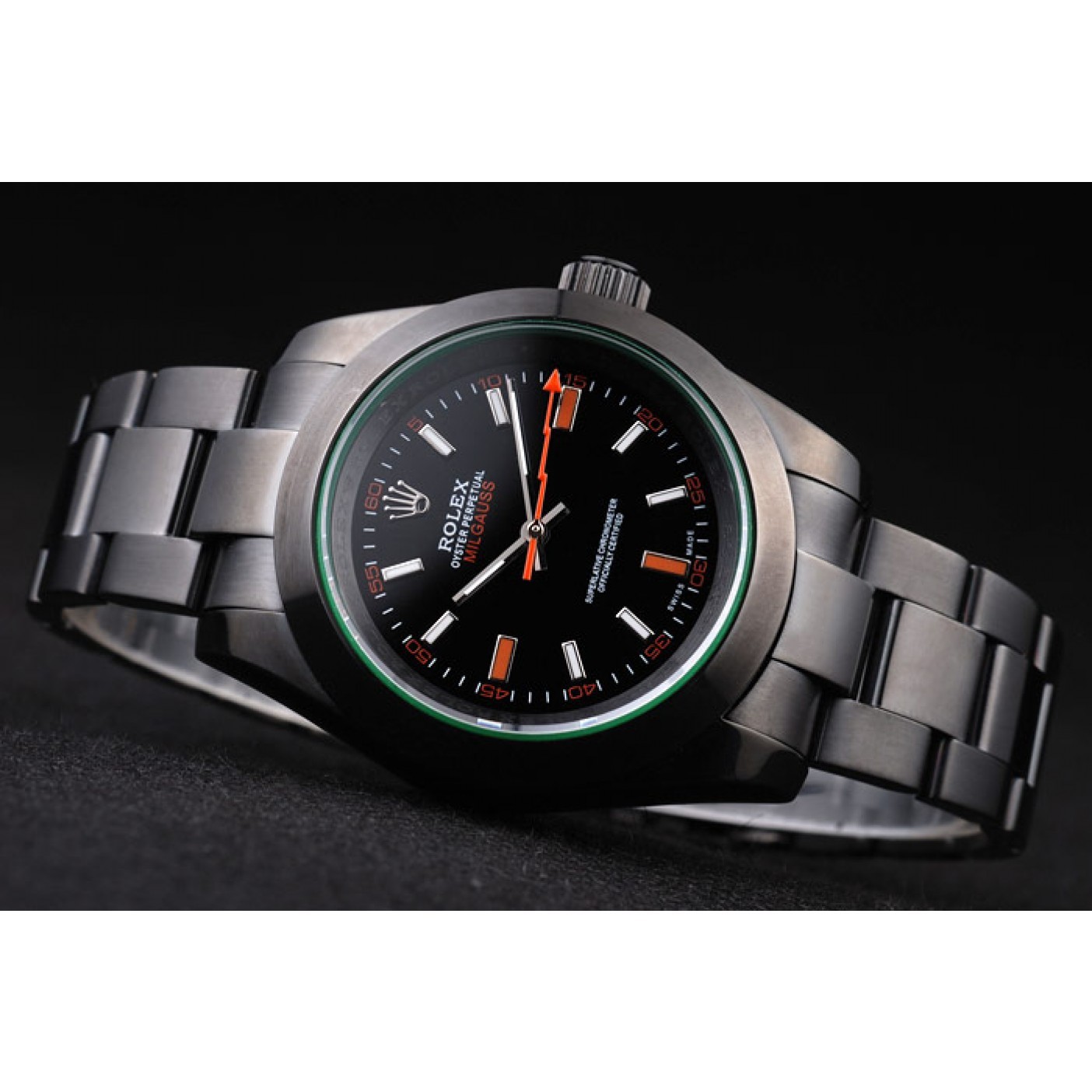 MiroTime Rolex Milgauss Pro-Hunter Tinted Green Saphire Black Dial