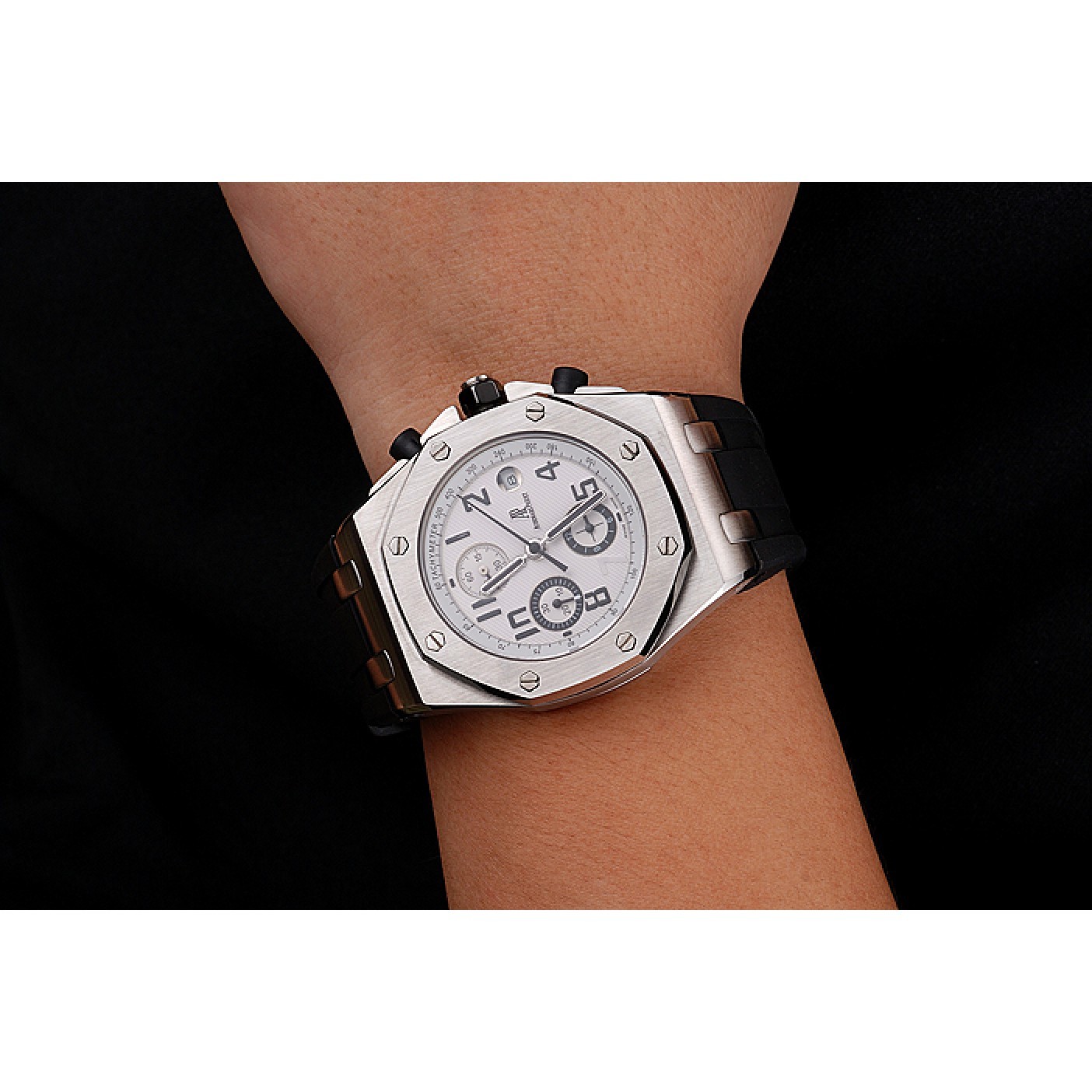 MiroTime Swiss Audemars Piguet Royal Oak Offshore White Dial Stainless Steel Case Black Rubber Strap 622853