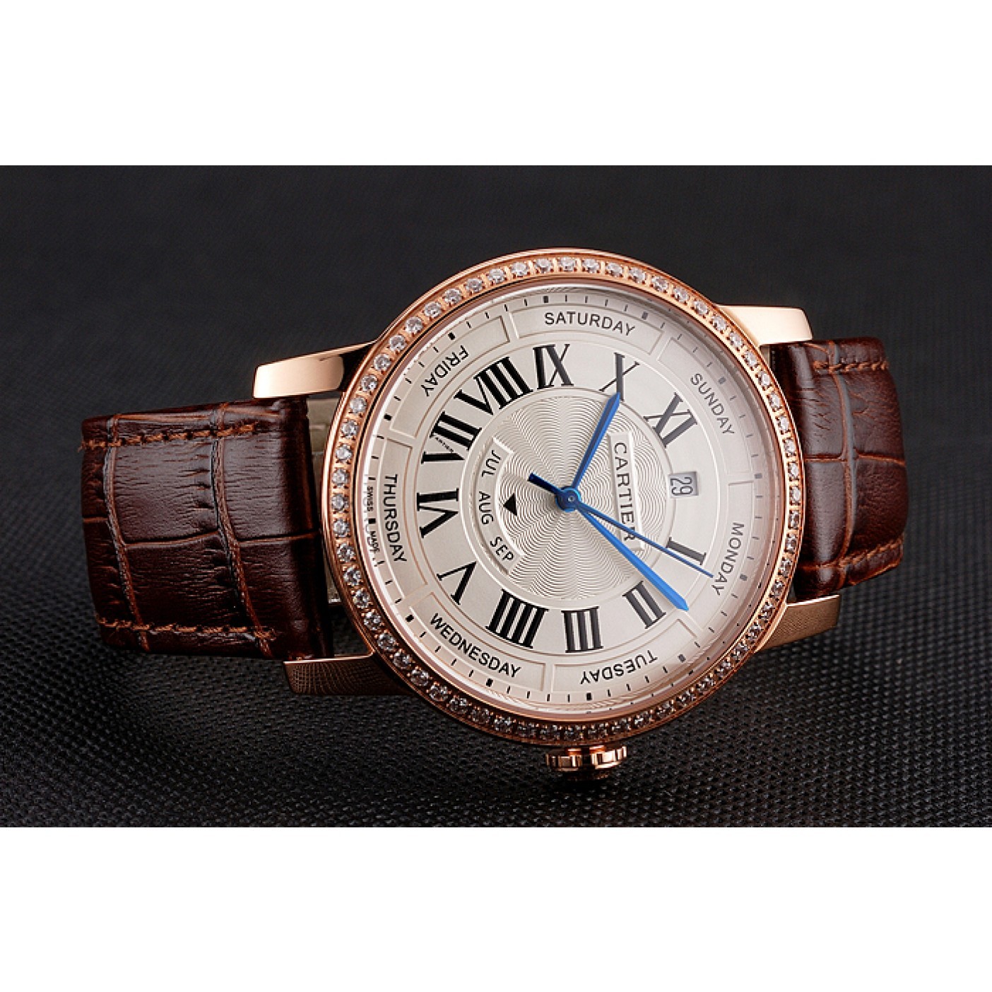 MiroTime Swiss Cartier Ballon Bleu GMT Silver Dial Stainless Steel Case Two Tone Rose Gold Steel Bracelet