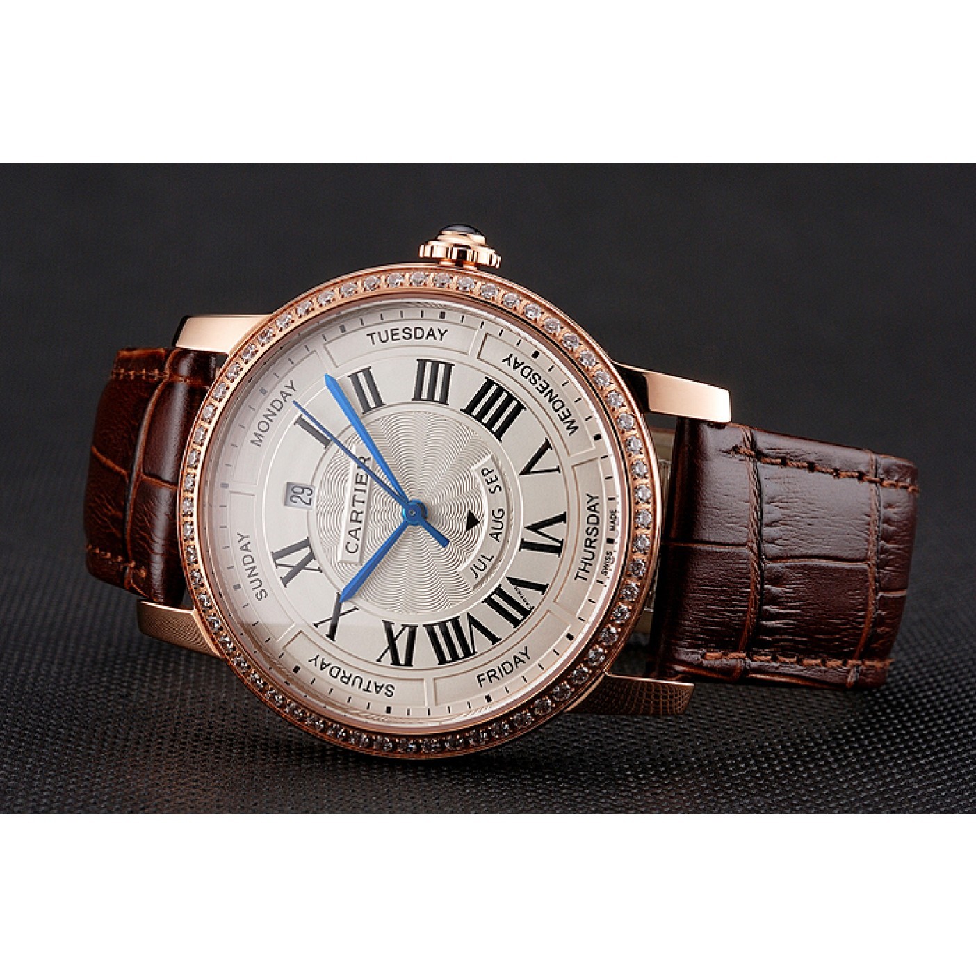 MiroTime Swiss Cartier Ballon Bleu GMT Silver Dial Stainless Steel Case Two Tone Rose Gold Steel Bracelet