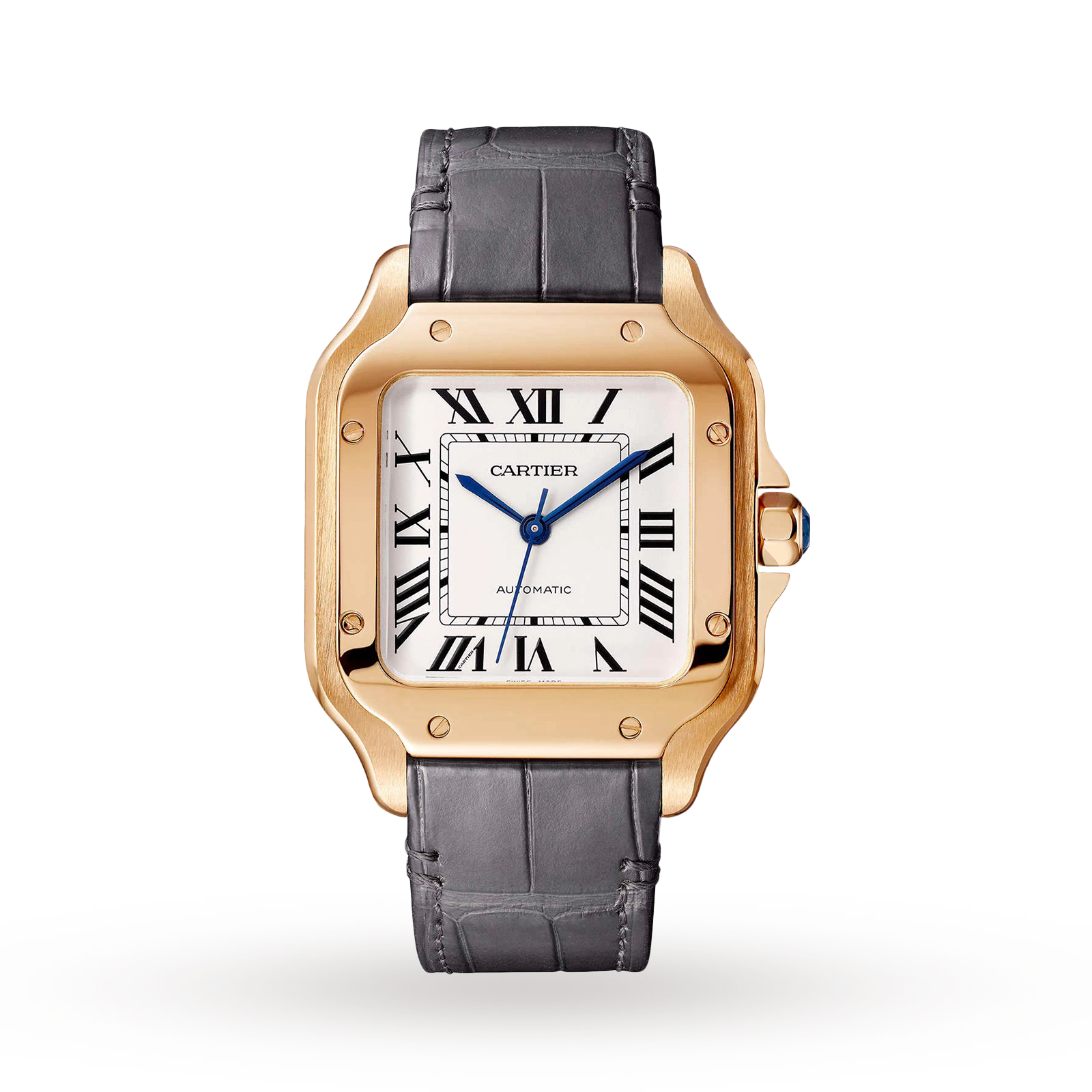 MiroTime Swiss Santos de Cartier watch, Medium model, automatic, rose gold, 2 interchangeable leather bracelets