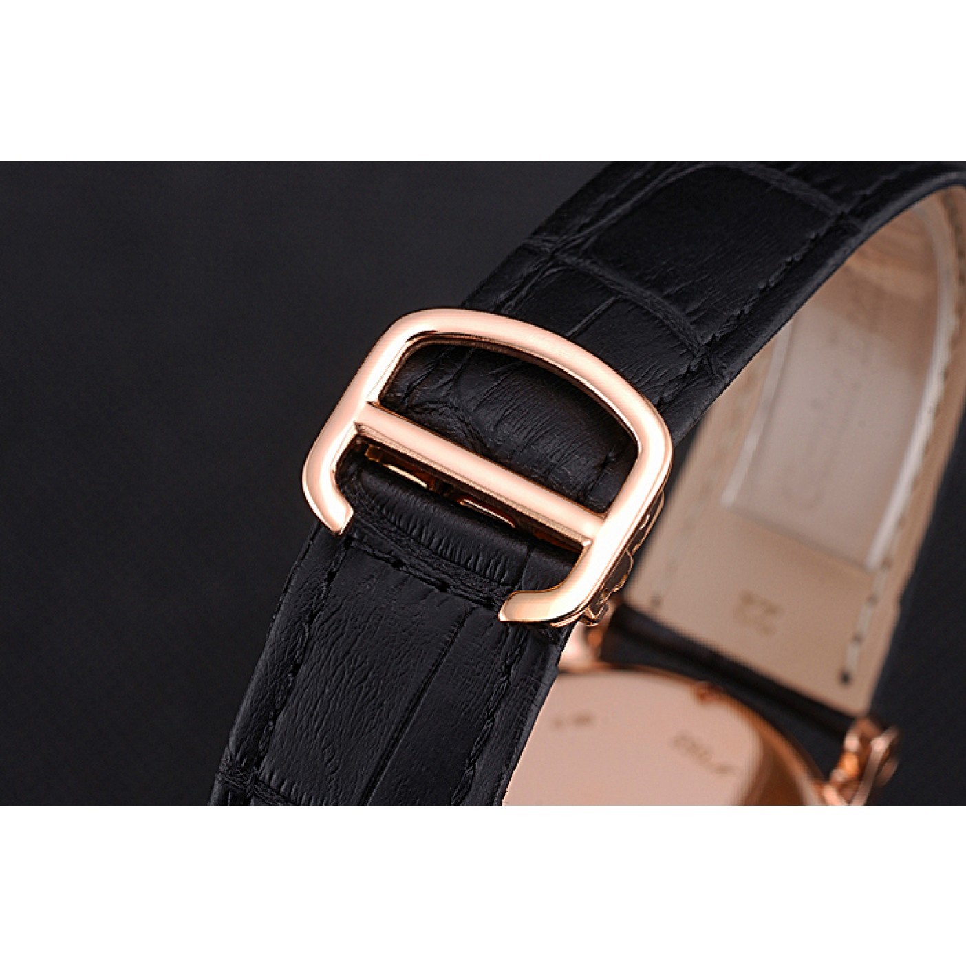 MiroTime Cartier Rotonde White Dial Gold Case With Jewels Black Leather Strap 622760