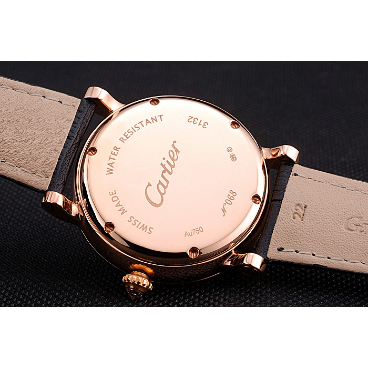 MiroTime Cartier Rotonde White Dial Gold Case With Jewels Black Leather Strap 622760