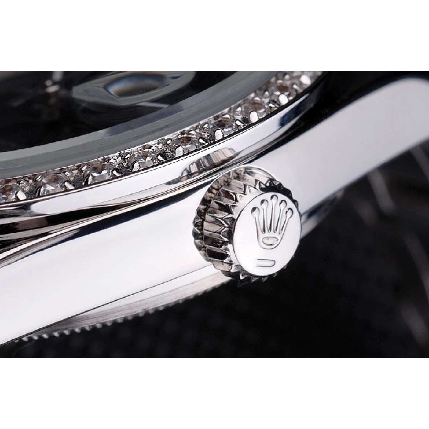 MiroTime Rolex DateJust Black Dial Diamond Bezel Stainless Steel Bracelet