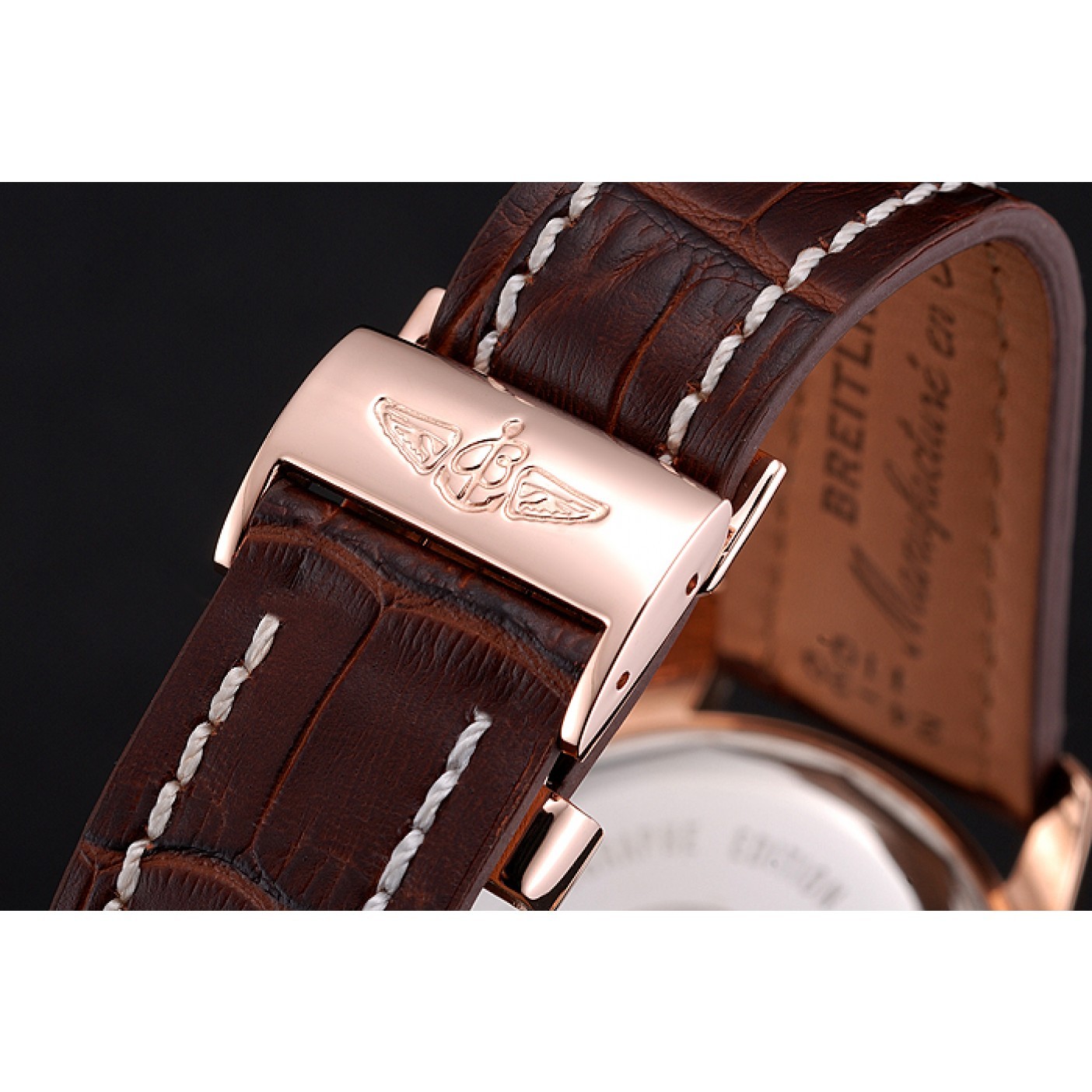MiroTime Breitling Chronomat Blue Dial Stainless Steel Case Gold Bezel Blue Leather Strap