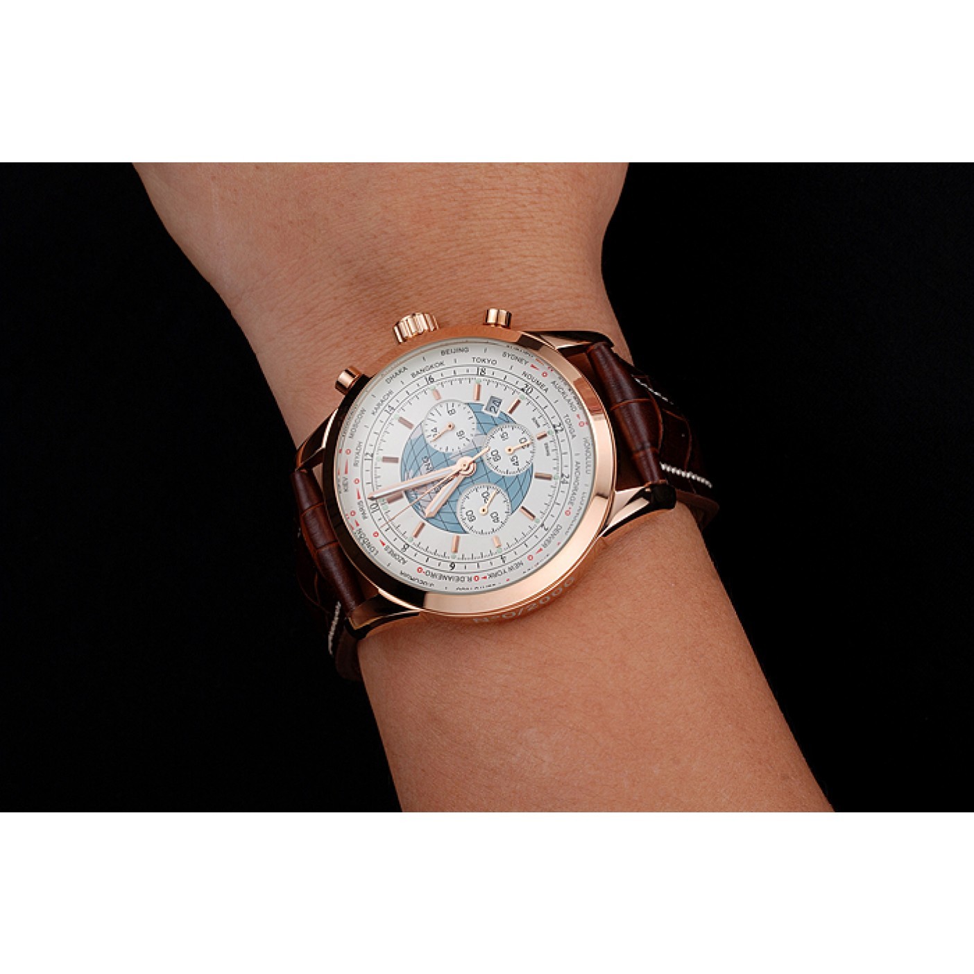 MiroTime Breitling Chronomat Blue Dial Stainless Steel Case Gold Bezel Blue Leather Strap