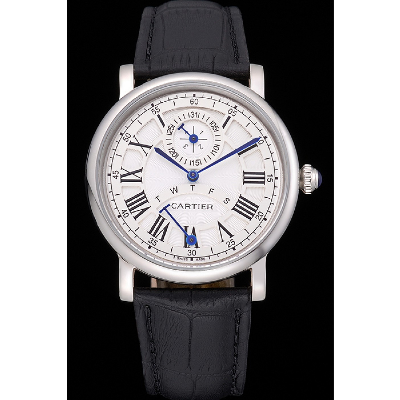 MiroTime Cartier Rotonde White Dial Stainless Steel Case Black Leather Strap 622757