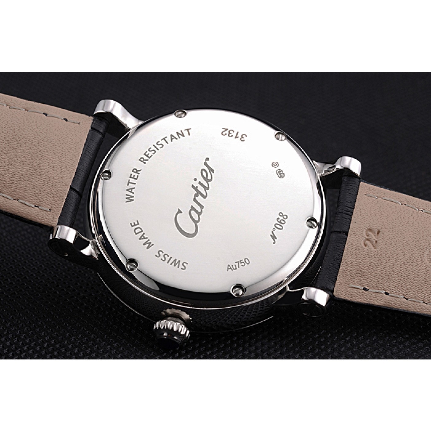 MiroTime Cartier Rotonde White Dial Stainless Steel Case Black Leather Strap 622757