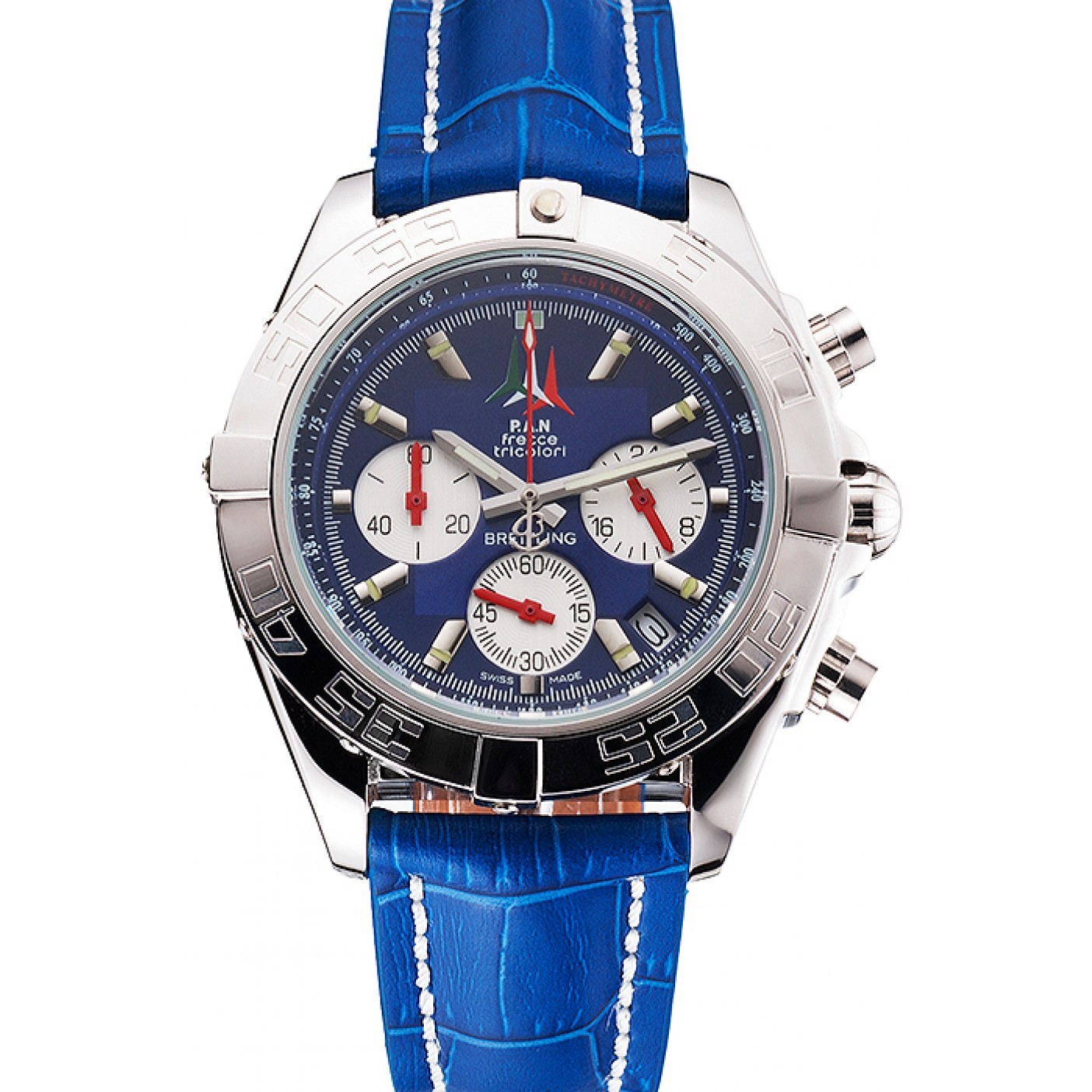 MiroTime Breitling Chronomat Frecce Tricolori Blue Dial Stainless Steel Case Blue Leather Strap