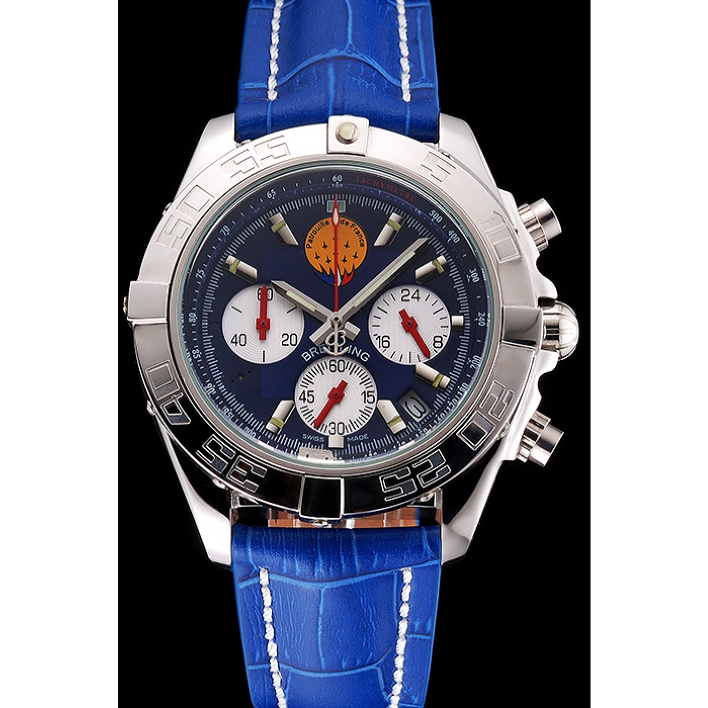 MiroTime Breitling Chronomat Frecce Tricolori Blue Dial Stainless Steel Case Blue Leather Strap