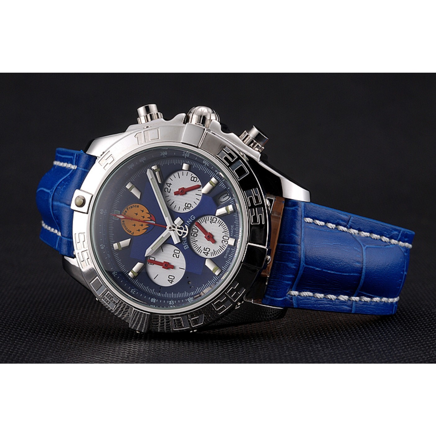 MiroTime Breitling Chronomat Frecce Tricolori Blue Dial Stainless Steel Case Blue Leather Strap