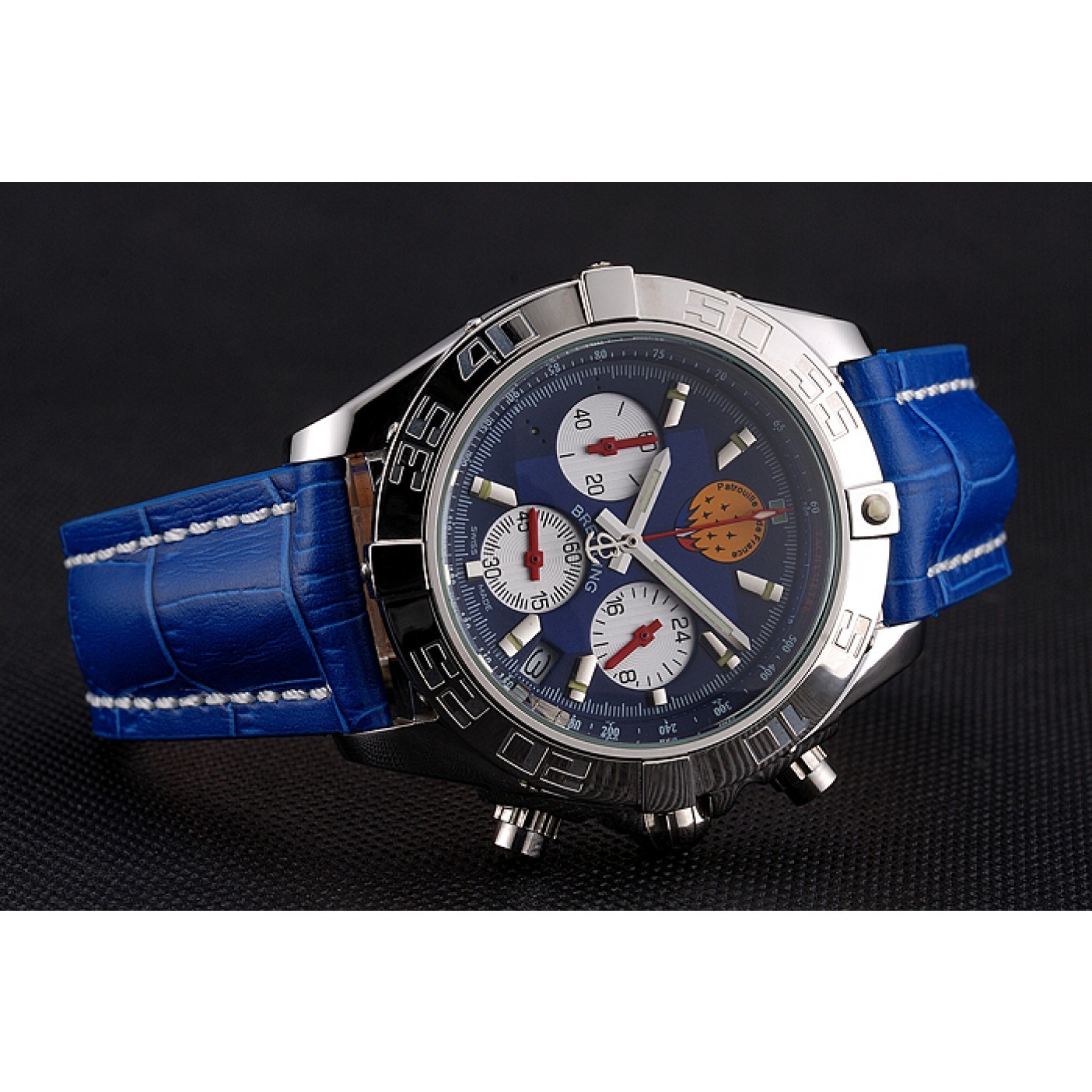 MiroTime Breitling Chronomat Frecce Tricolori Blue Dial Stainless Steel Case Blue Leather Strap
