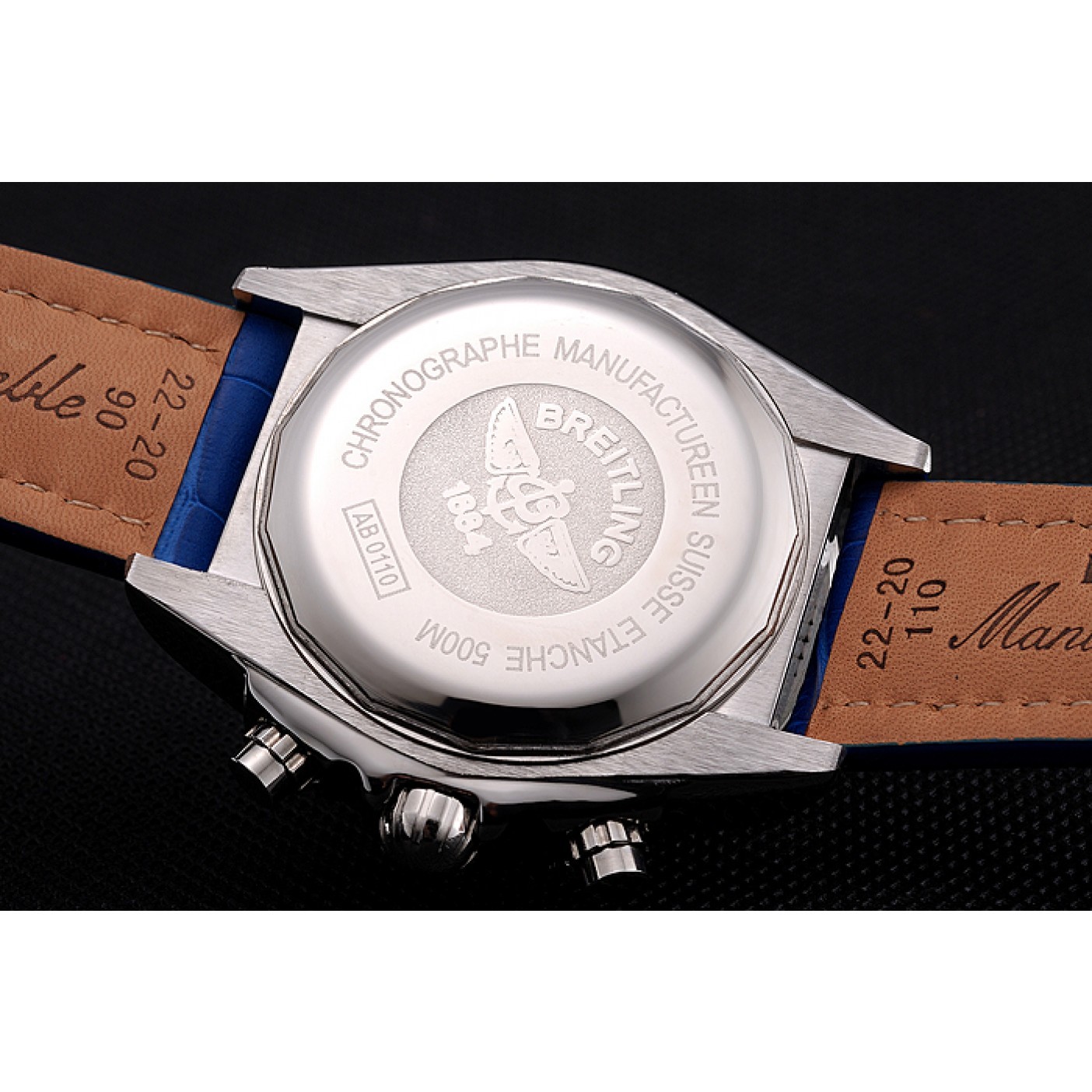 MiroTime Breitling Chronomat Frecce Tricolori Blue Dial Stainless Steel Case Blue Leather Strap