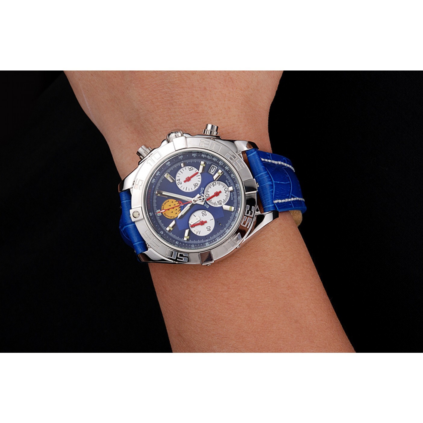 MiroTime Breitling Chronomat Frecce Tricolori Blue Dial Stainless Steel Case Blue Leather Strap