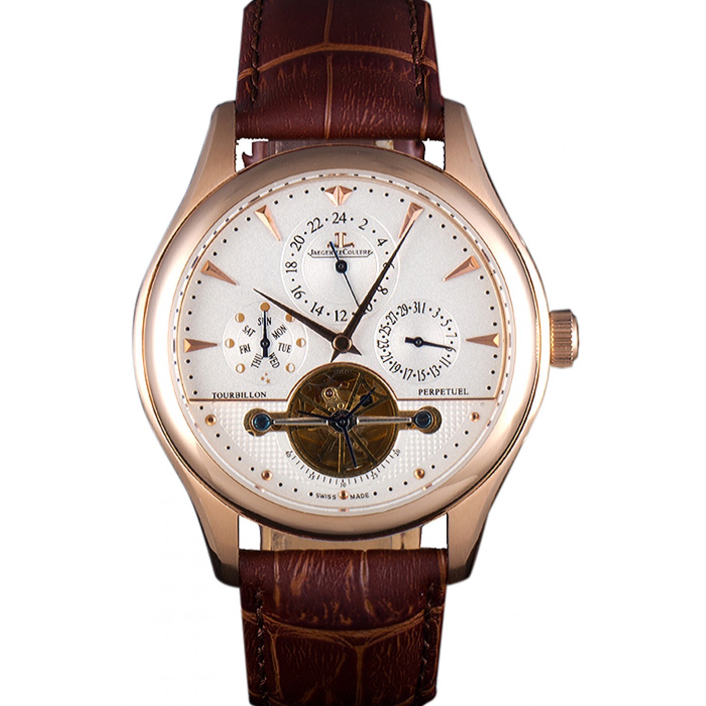 MiroTime Jaeger Lecoultre Tourbillon Perpetuel Gold Bezel Brown Leather Band 621618