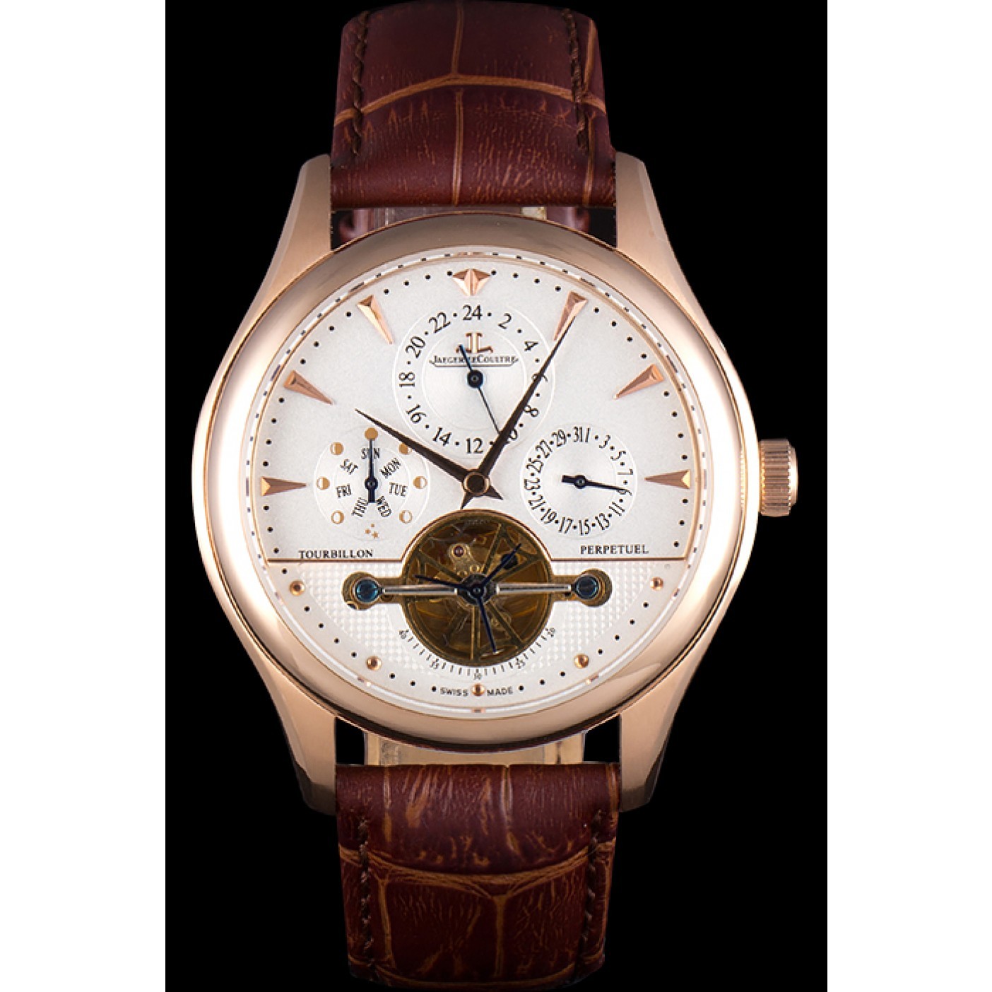 MiroTime Jaeger Lecoultre Tourbillon Perpetuel Gold Bezel Brown Leather Band 621618