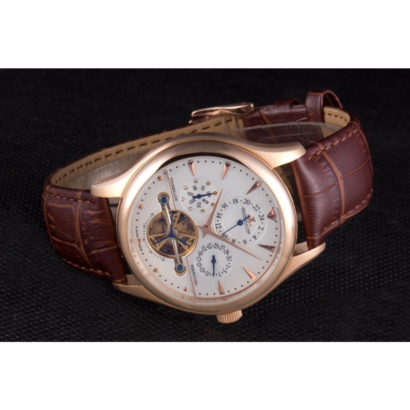 MiroTime Jaeger Lecoultre Tourbillon Perpetuel Gold Bezel Brown Leather Band 621618