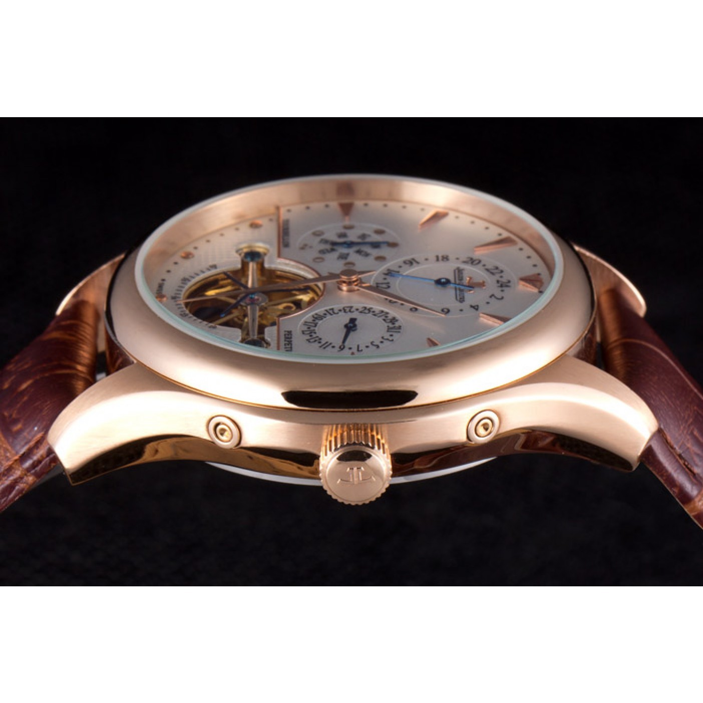 MiroTime Jaeger Lecoultre Tourbillon Perpetuel Gold Bezel Brown Leather Band 621618