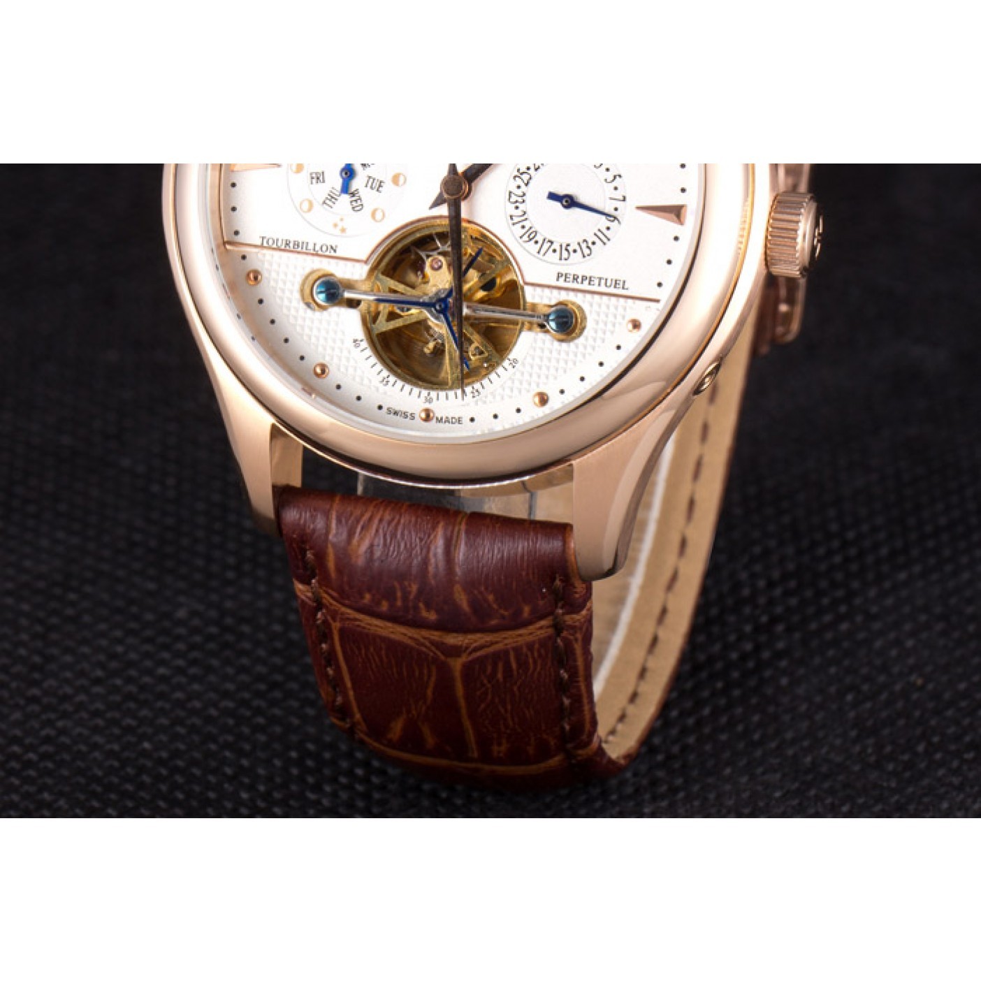 MiroTime Jaeger Lecoultre Tourbillon Perpetuel Gold Bezel Brown Leather Band 621618