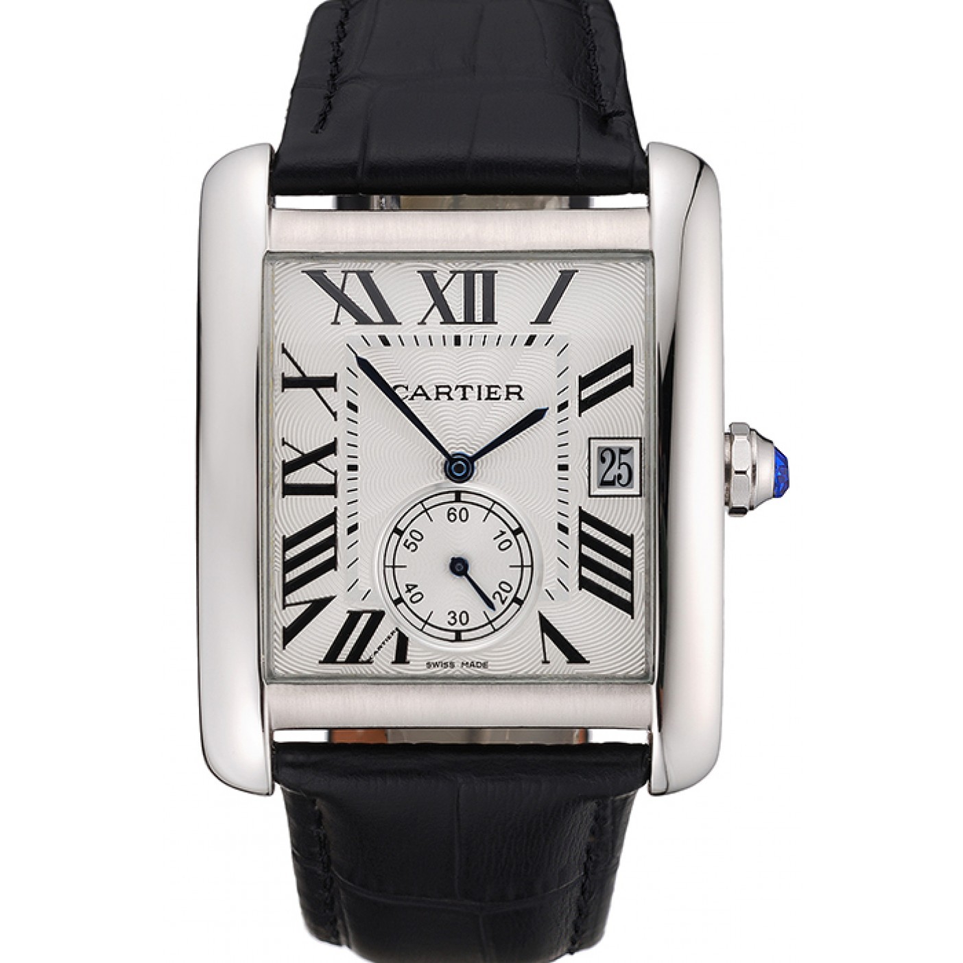 MiroTime Cartier Tank MC White Dial Stainless Steel Case Black Leather Strap 622576
