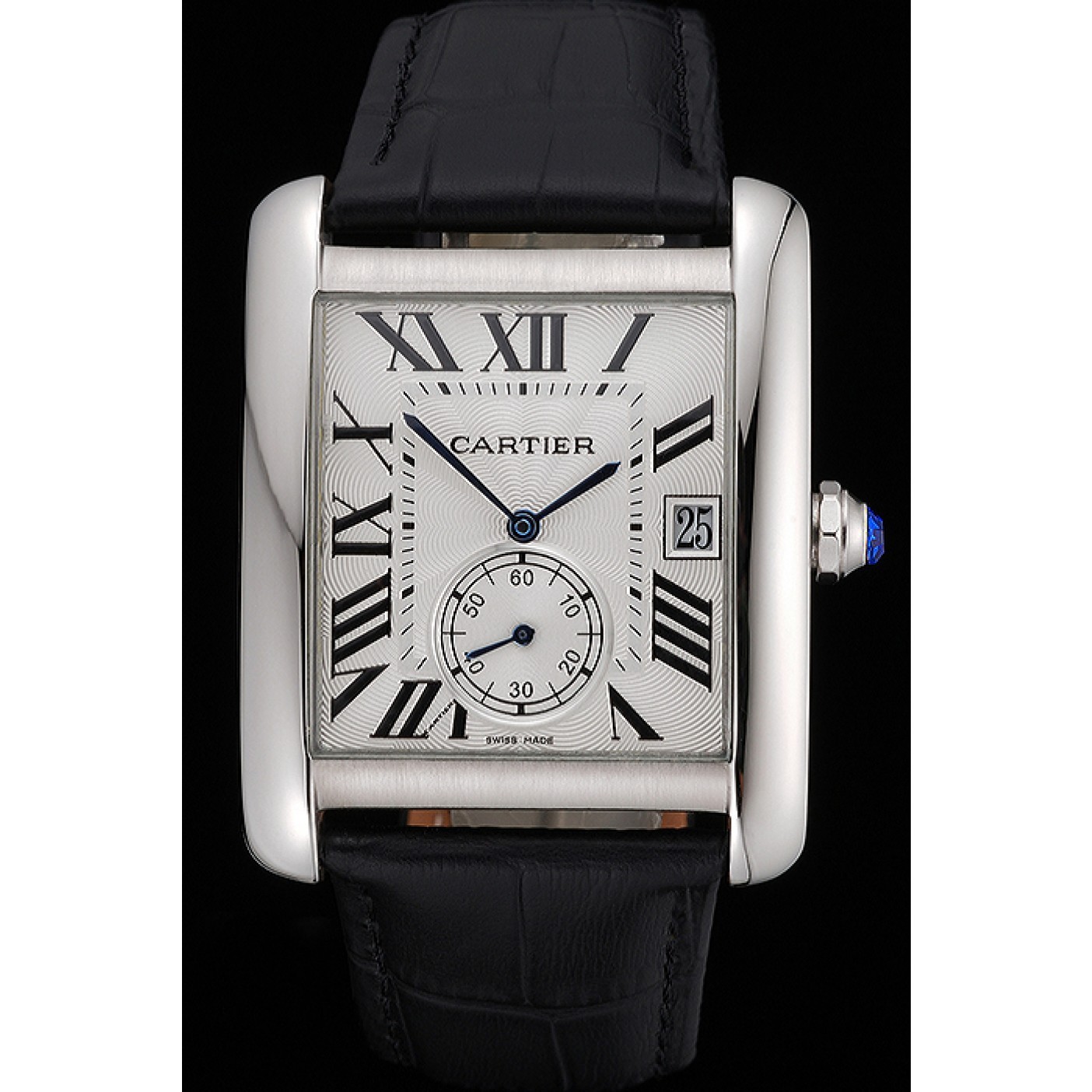 MiroTime Cartier Tank MC White Dial Stainless Steel Case Black Leather Strap 622576