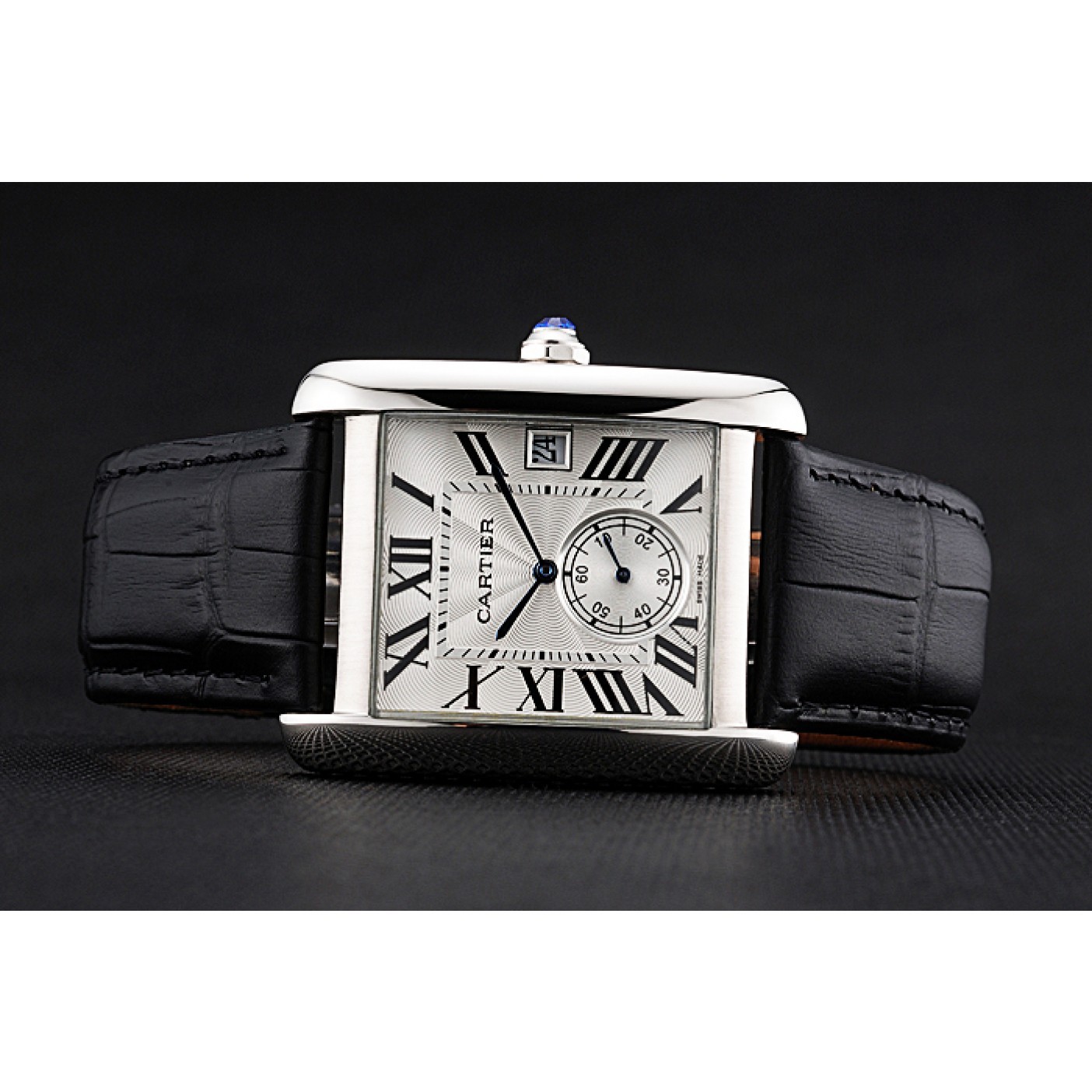MiroTime Cartier Tank MC White Dial Stainless Steel Case Black Leather Strap 622576