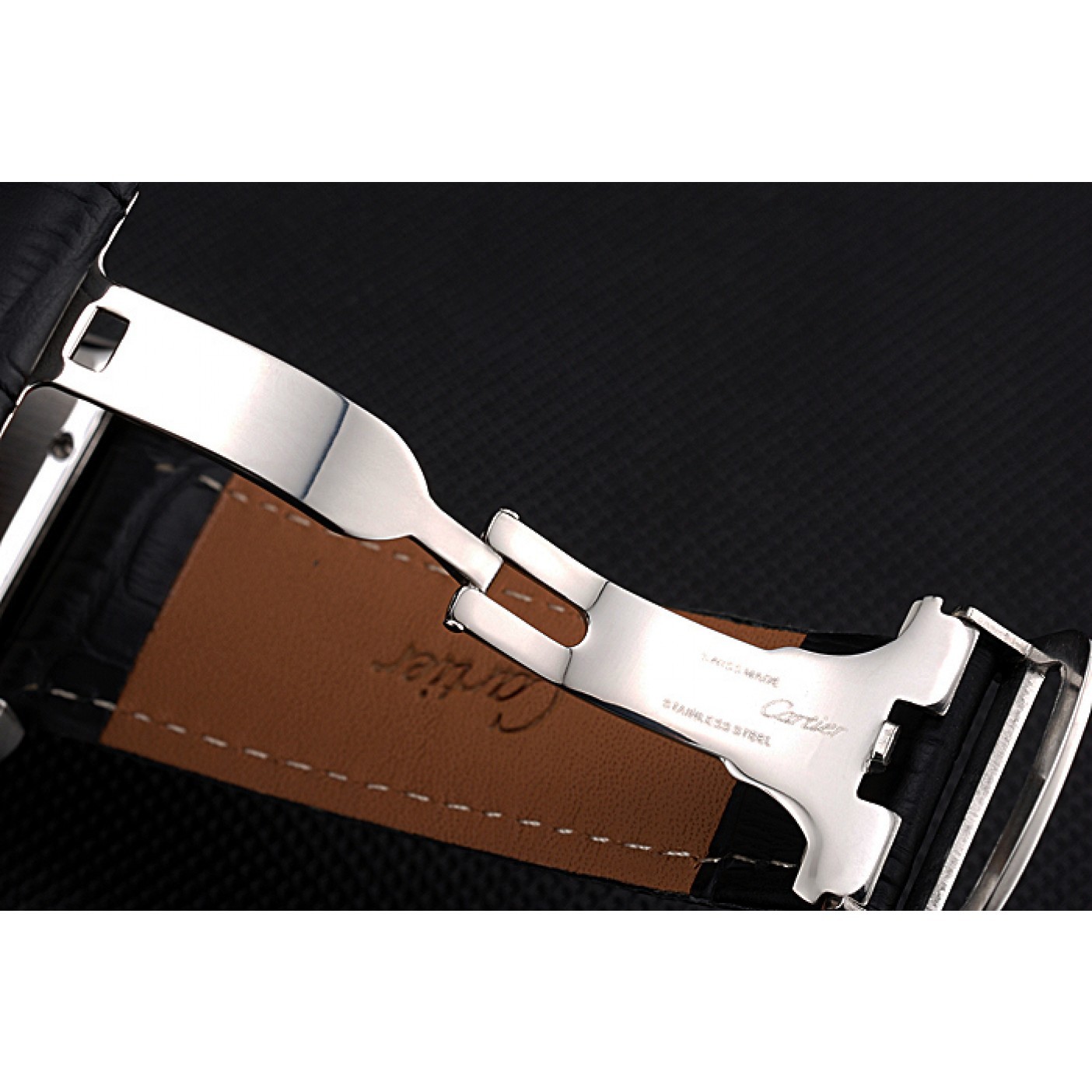 MiroTime Cartier Tank MC White Dial Stainless Steel Case Black Leather Strap 622576