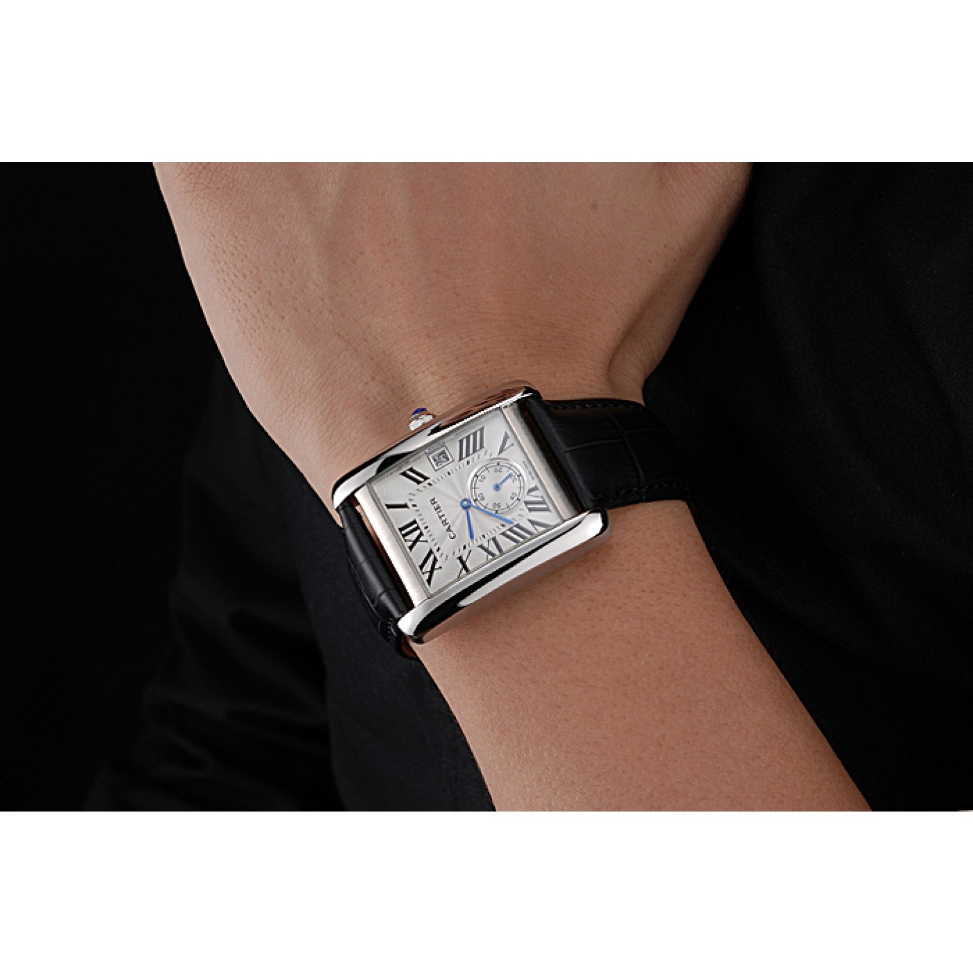 MiroTime Cartier Tank MC White Dial Stainless Steel Case Black Leather Strap 622576