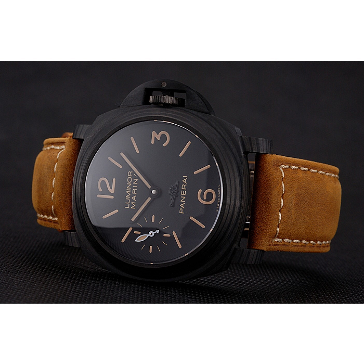 MiroTime Swiss Panerai Luminor Marina Black Dial Black Case Brown Leather Strap
