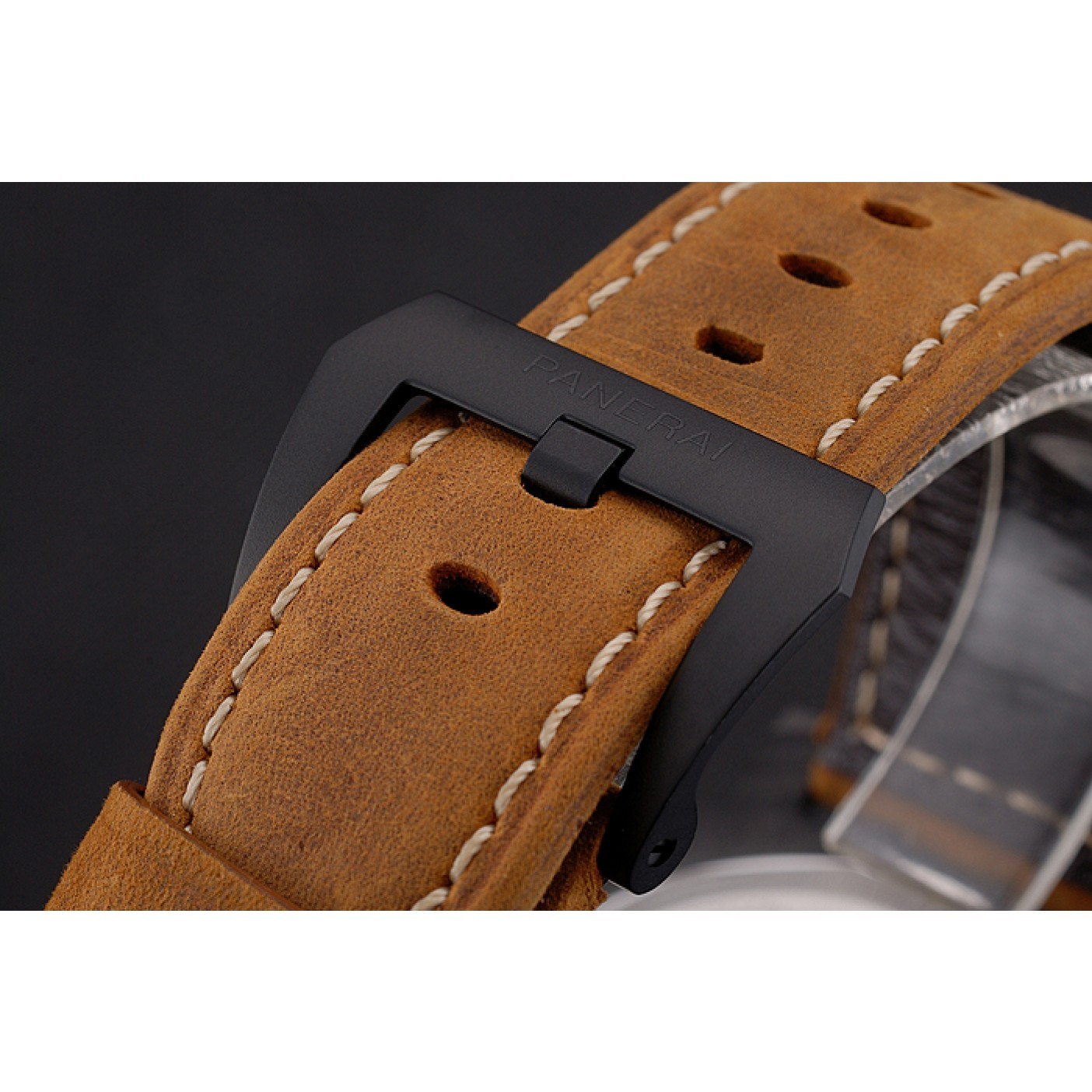MiroTime Swiss Panerai Luminor Marina Black Dial Black Case Brown Leather Strap