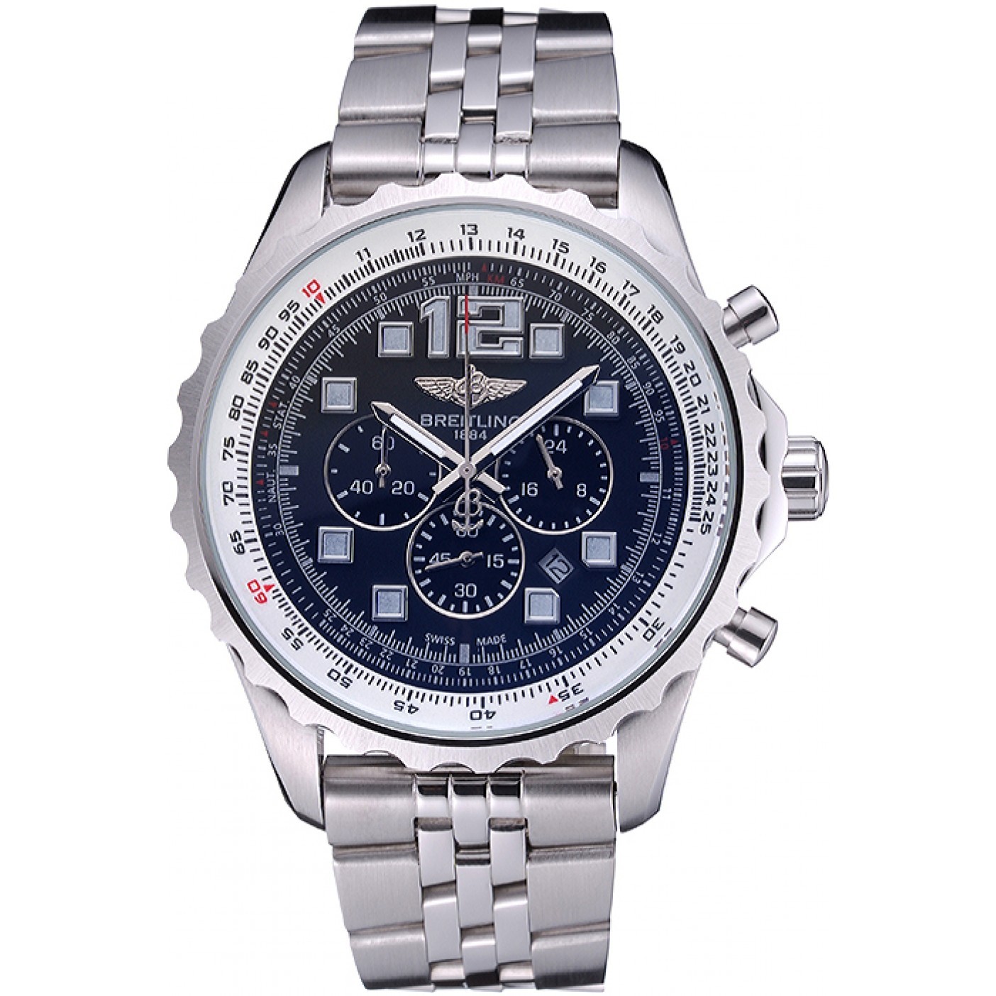 MiroTime Breitling Professional Chronospace Black Dial Stainless Steel Bracelet 622505