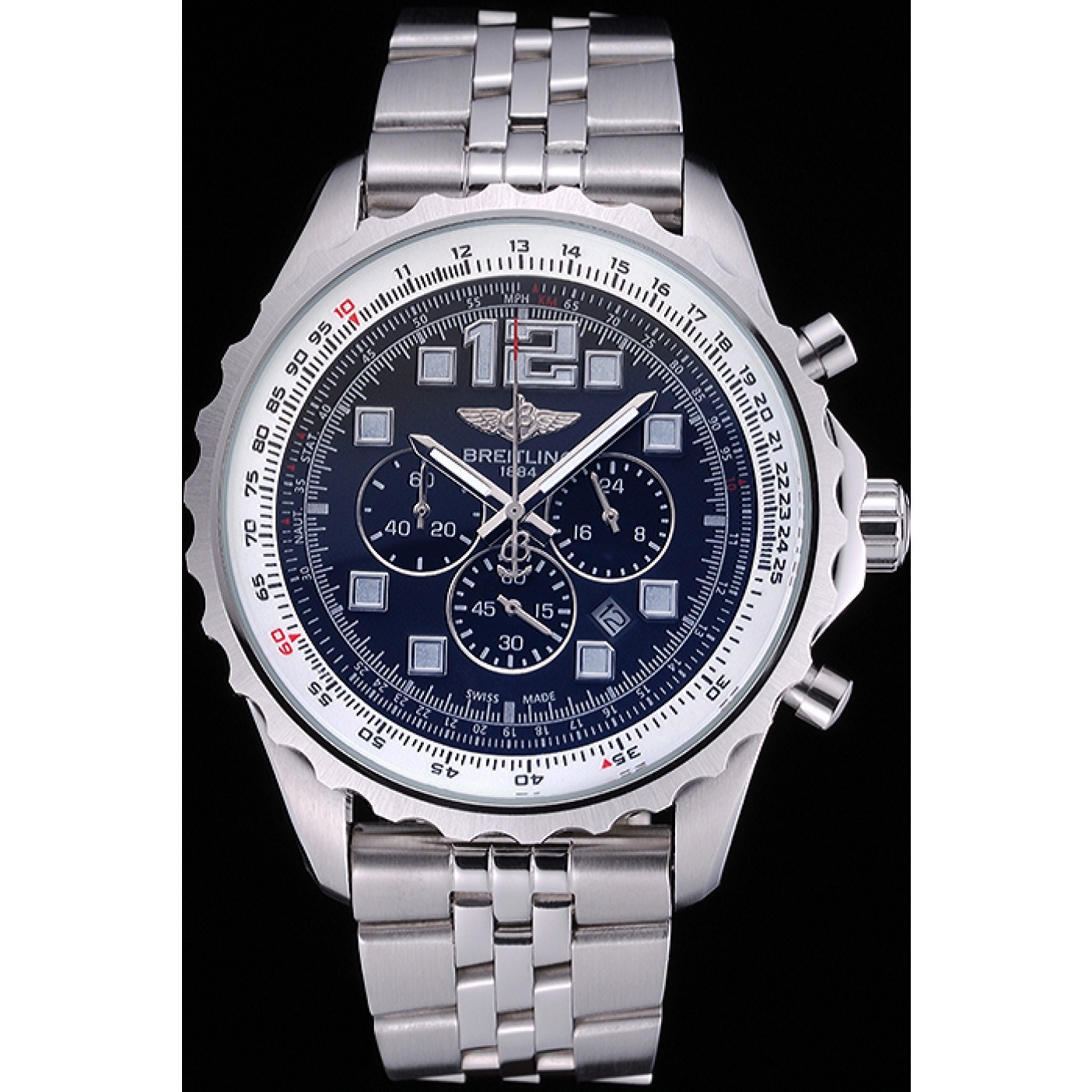 MiroTime Breitling Professional Chronospace Black Dial Stainless Steel Bracelet 622505
