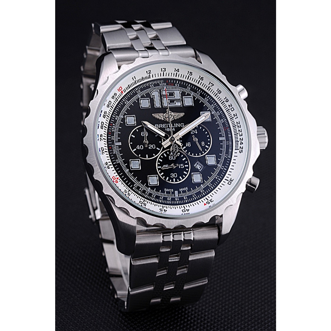 MiroTime Breitling Professional Chronospace Black Dial Stainless Steel Bracelet 622505