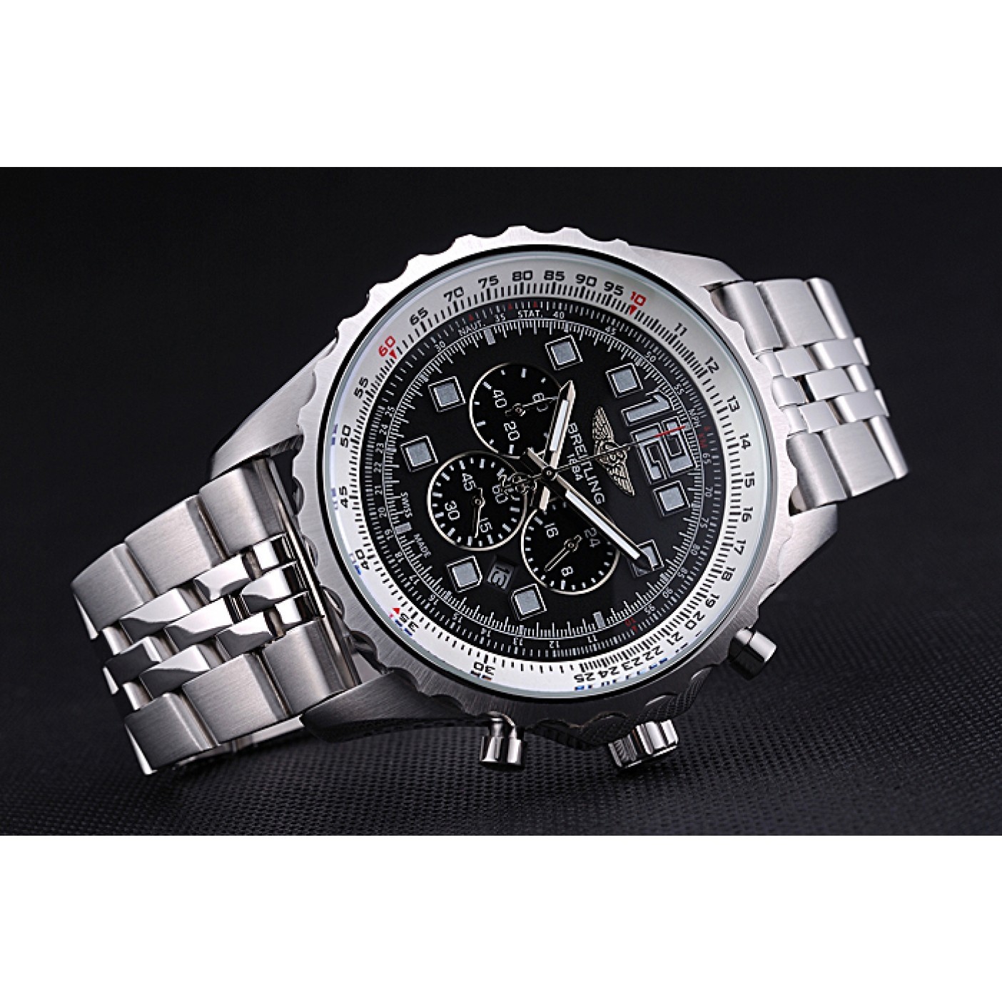 MiroTime Breitling Professional Chronospace Black Dial Stainless Steel Bracelet 622505