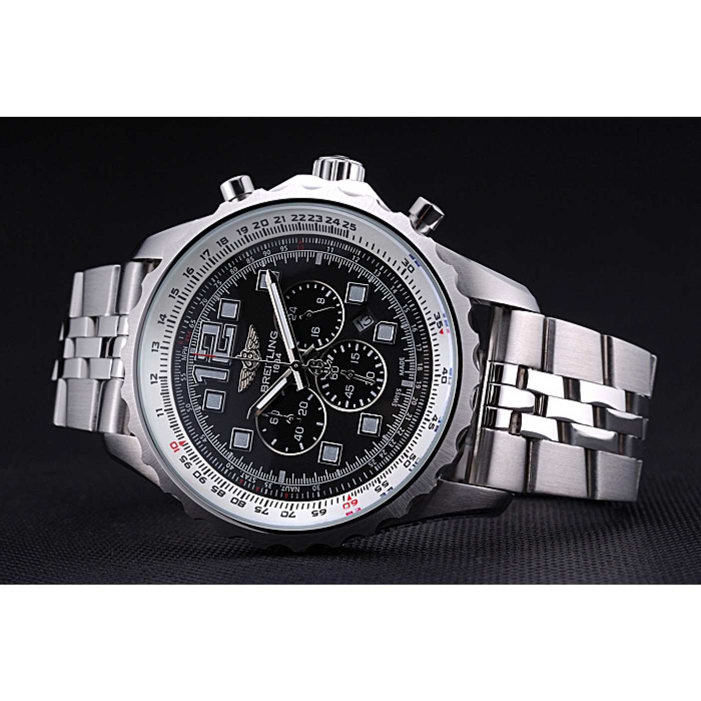 MiroTime Breitling Professional Chronospace Black Dial Stainless Steel Bracelet 622505