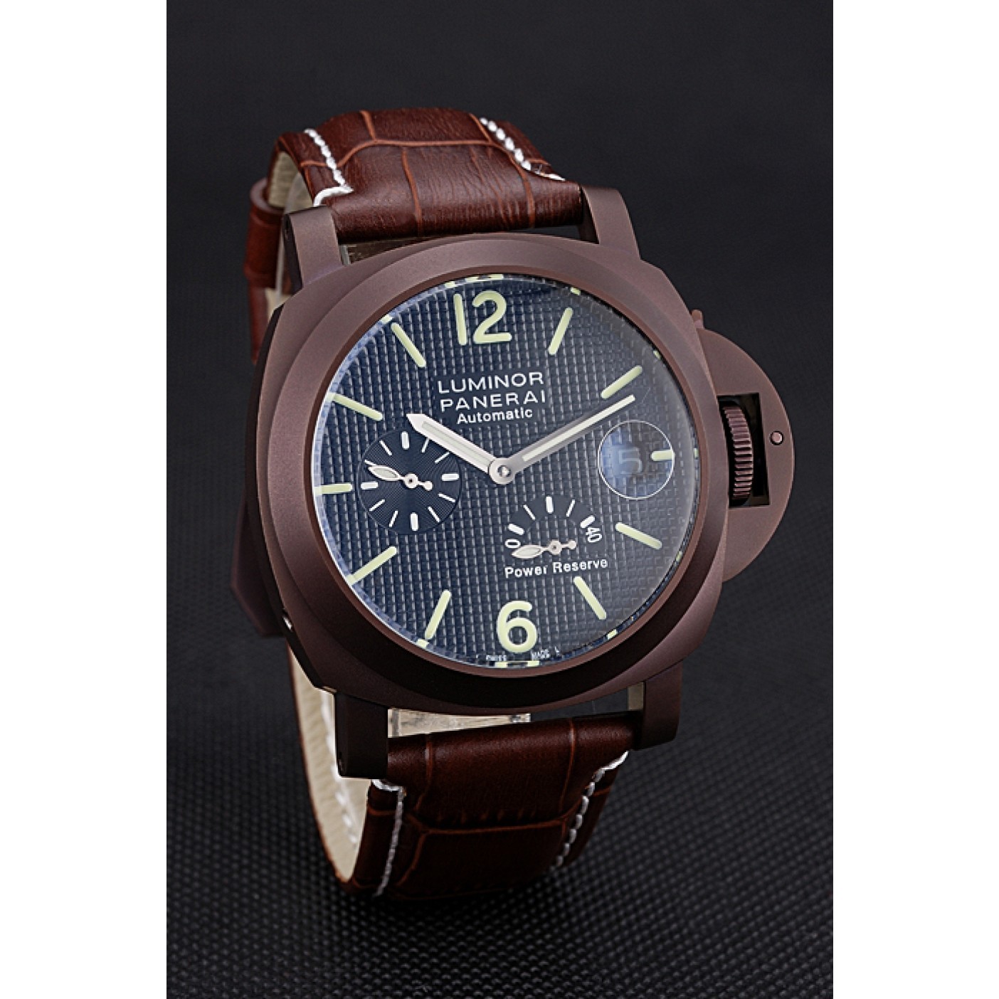 MiroTime Panerai Luminor Brown Leather Strap Black Dial 80165