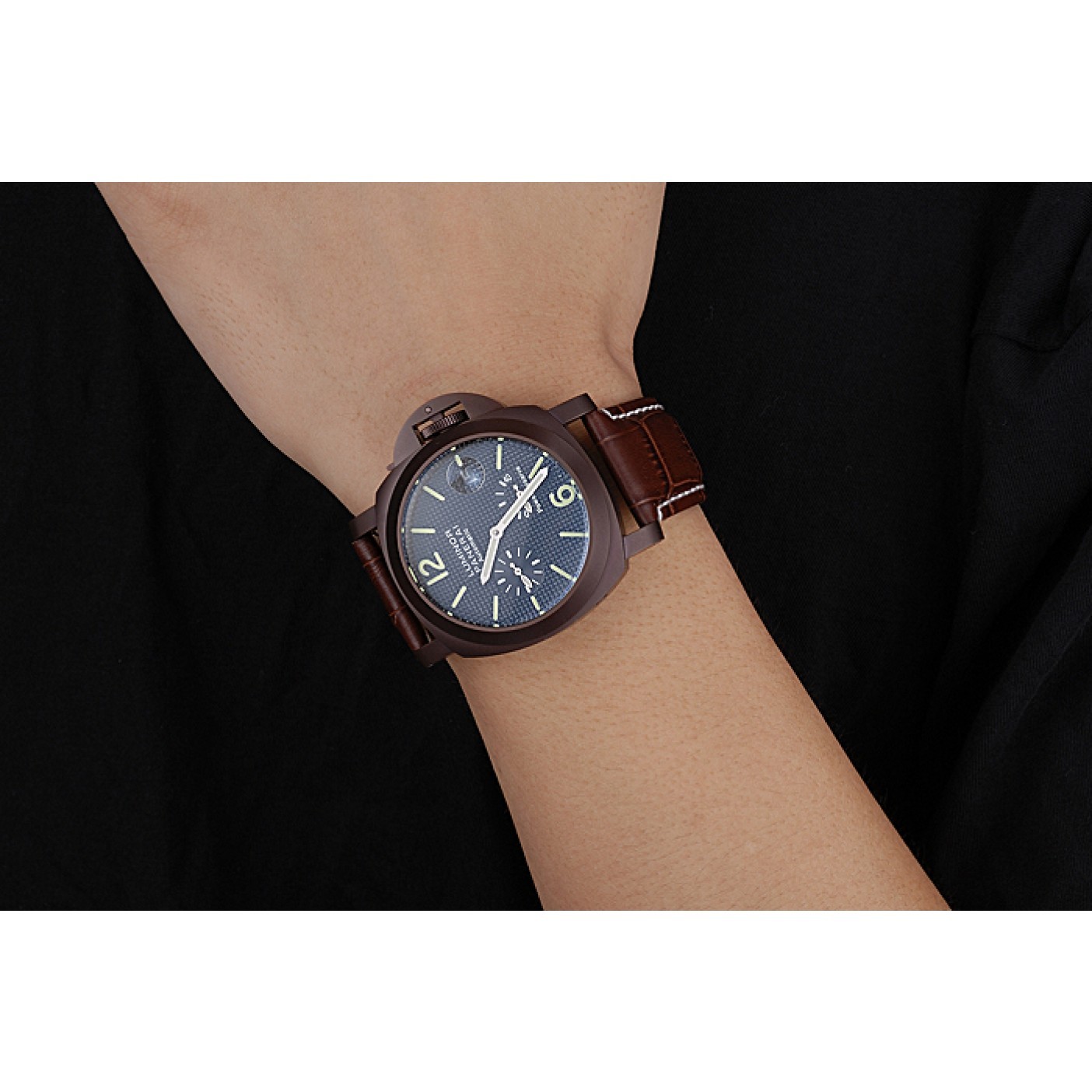 MiroTime Panerai Luminor Brown Leather Strap Black Dial 80165