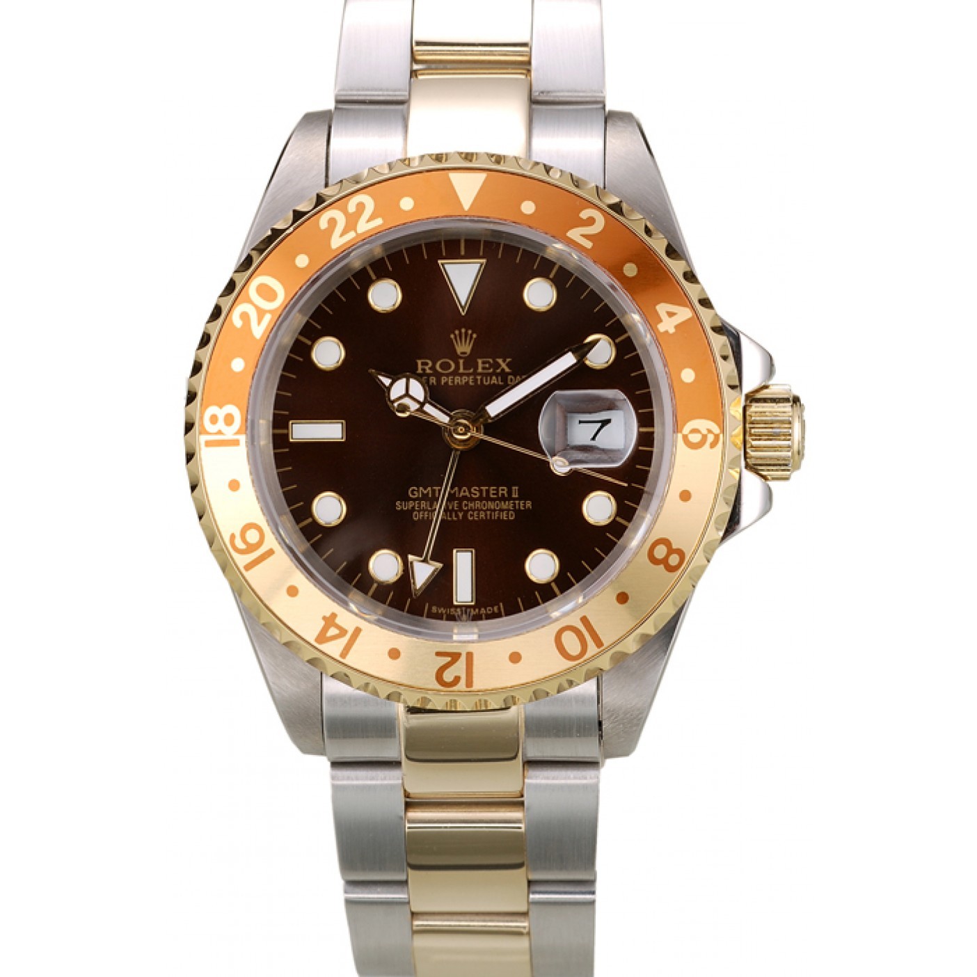 MiroTime Rolex GMT Master II Gold Colored Ceramic Bezel Brown Dial Watch