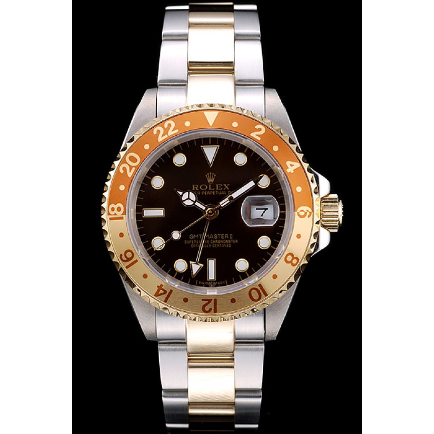 MiroTime Rolex GMT Master II Gold Colored Ceramic Bezel Brown Dial Watch