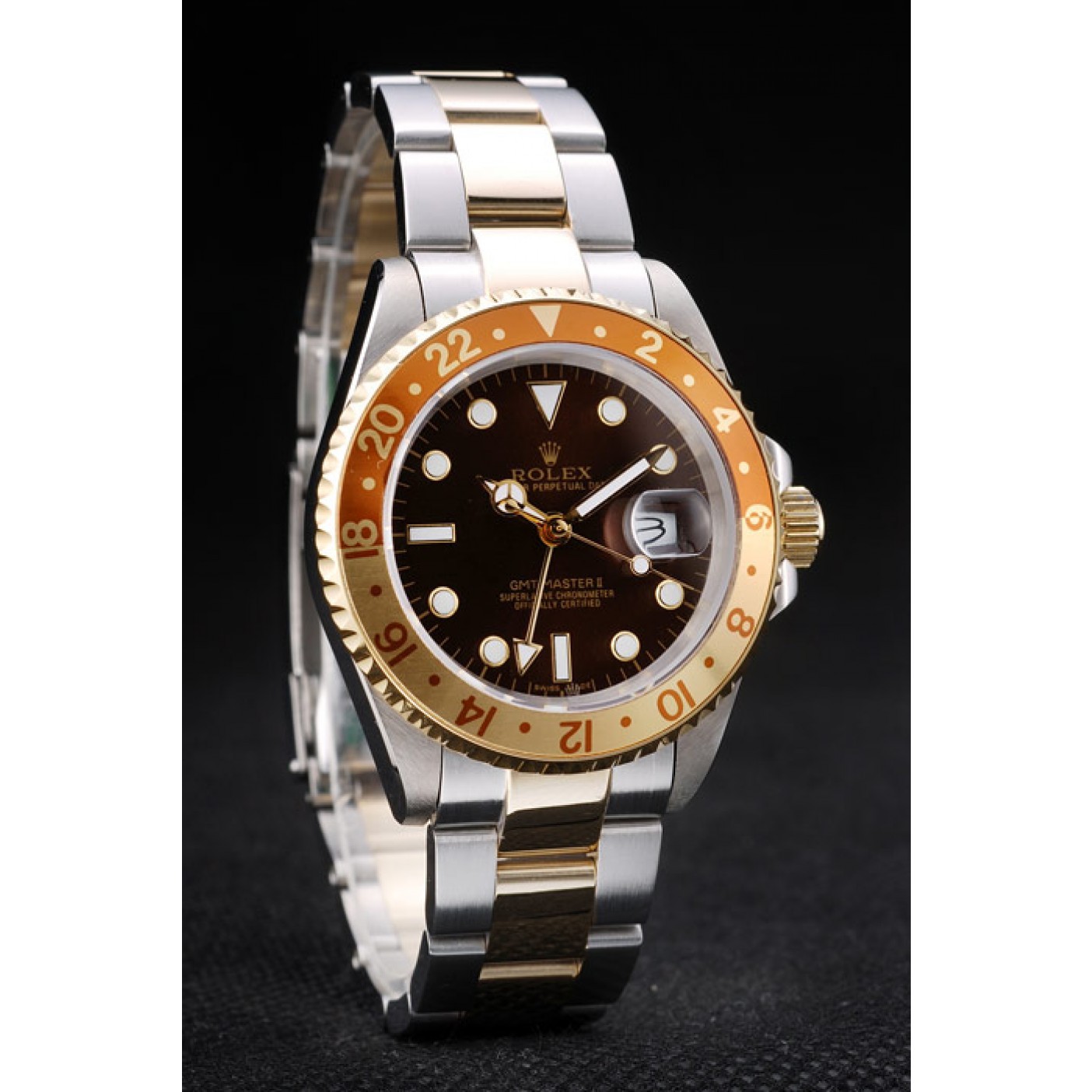 MiroTime Rolex GMT Master II Gold Colored Ceramic Bezel Brown Dial Watch
