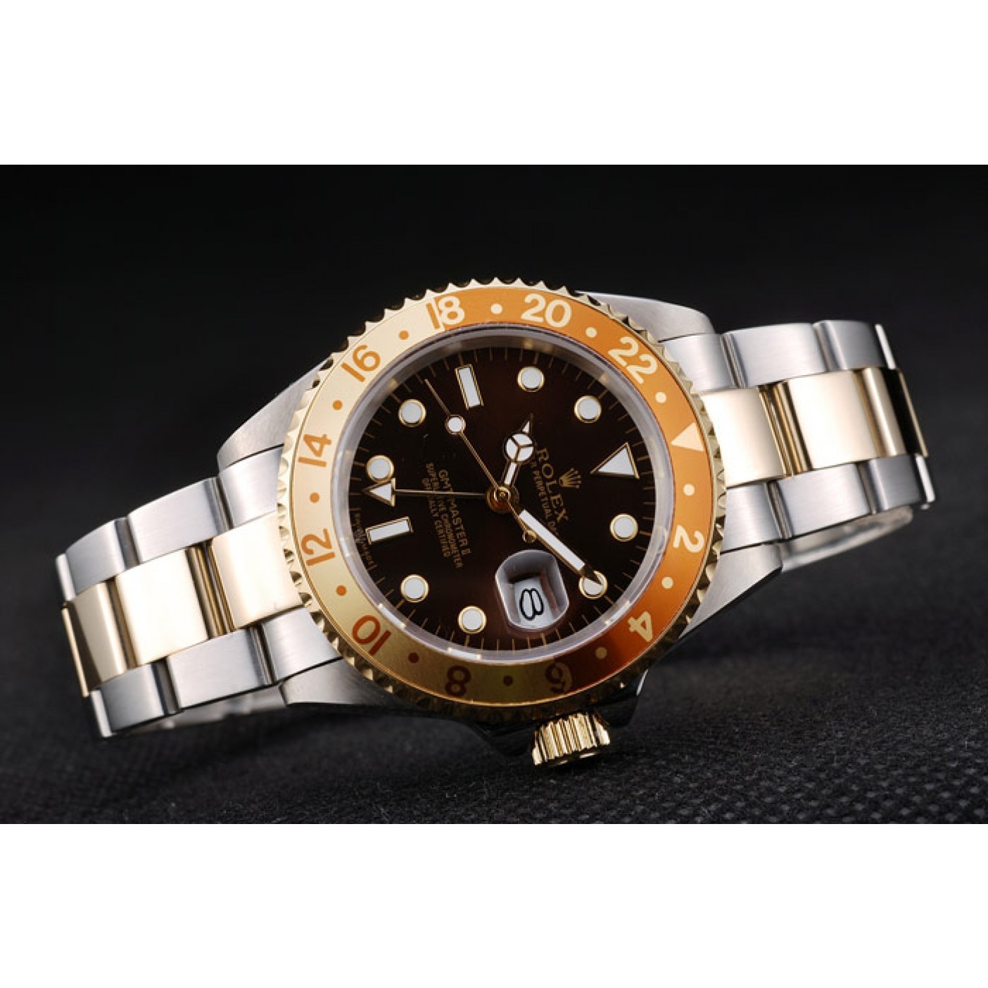MiroTime Rolex GMT Master II Gold Colored Ceramic Bezel Brown Dial Watch