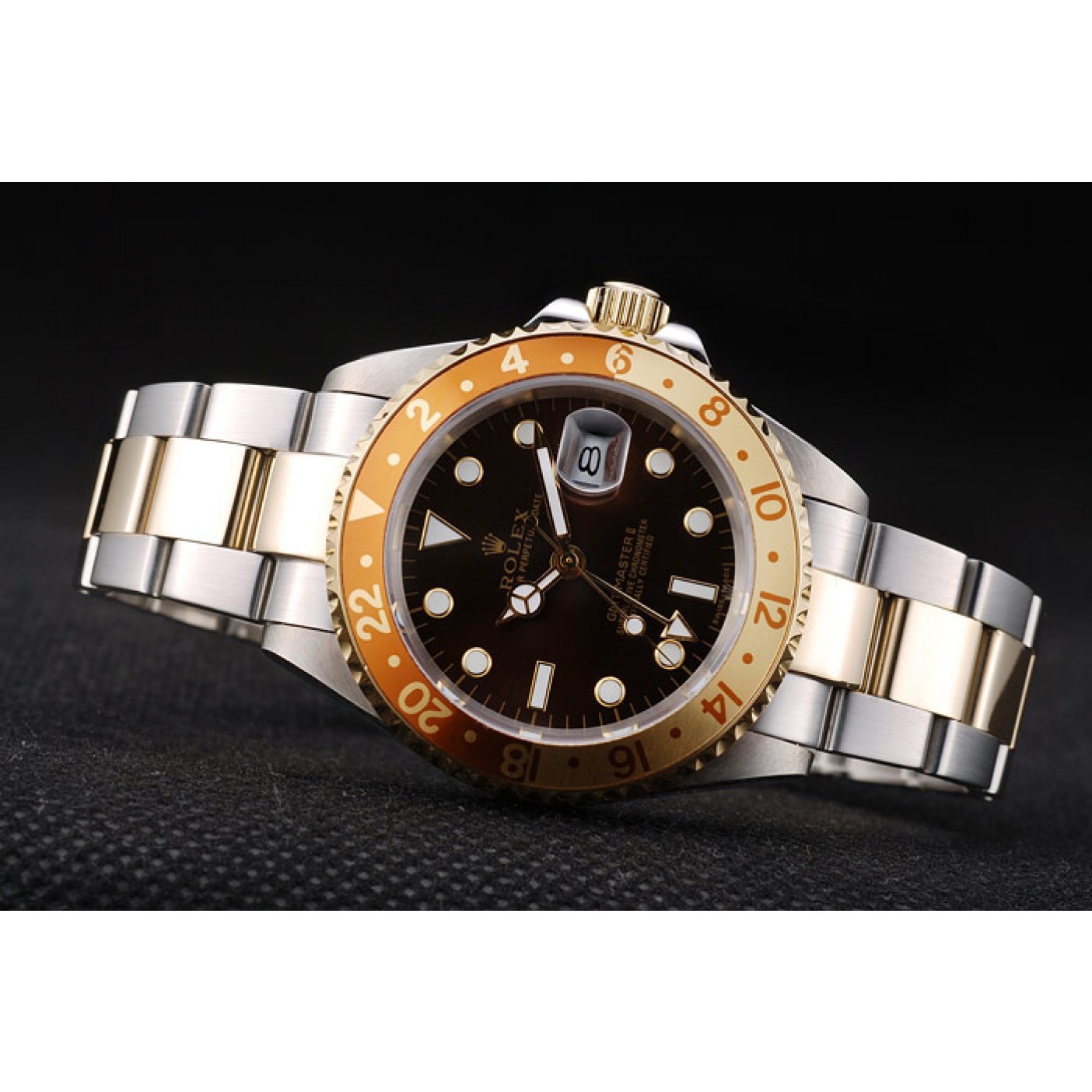 MiroTime Rolex GMT Master II Gold Colored Ceramic Bezel Brown Dial Watch