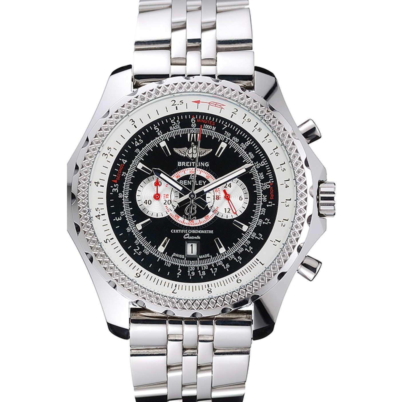 MiroTime Breitling Bentley Chronograph Black Dial Stainless Steel Strap 98192