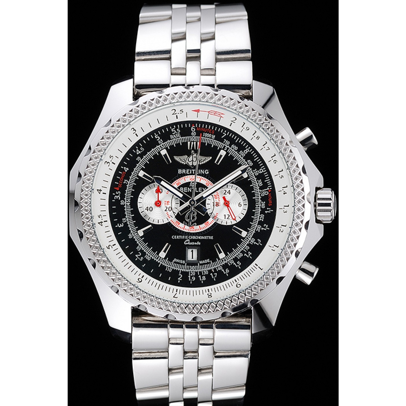 MiroTime Breitling Bentley Chronograph Black Dial Stainless Steel Strap 98192