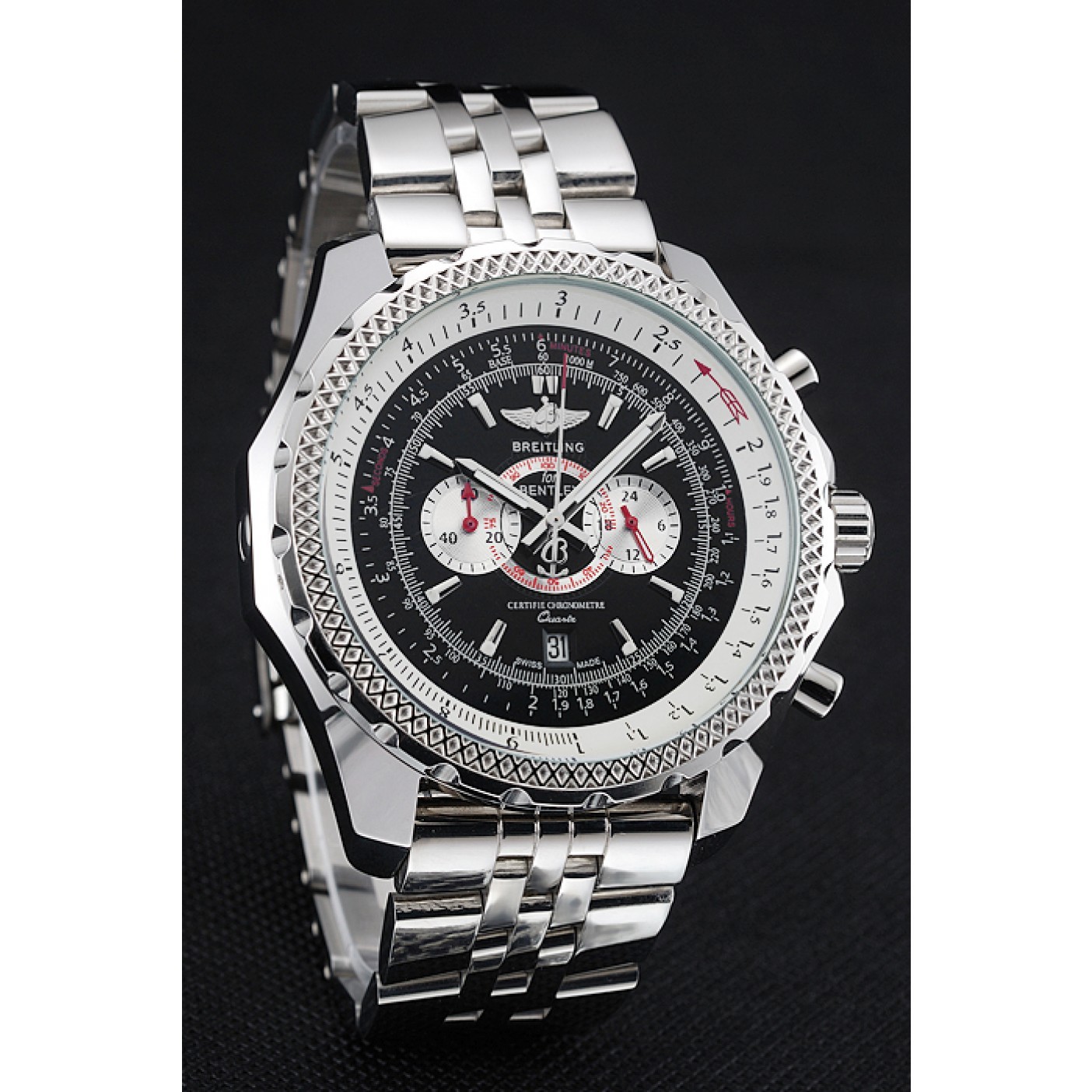 MiroTime Breitling Bentley Chronograph Black Dial Stainless Steel Strap 98192